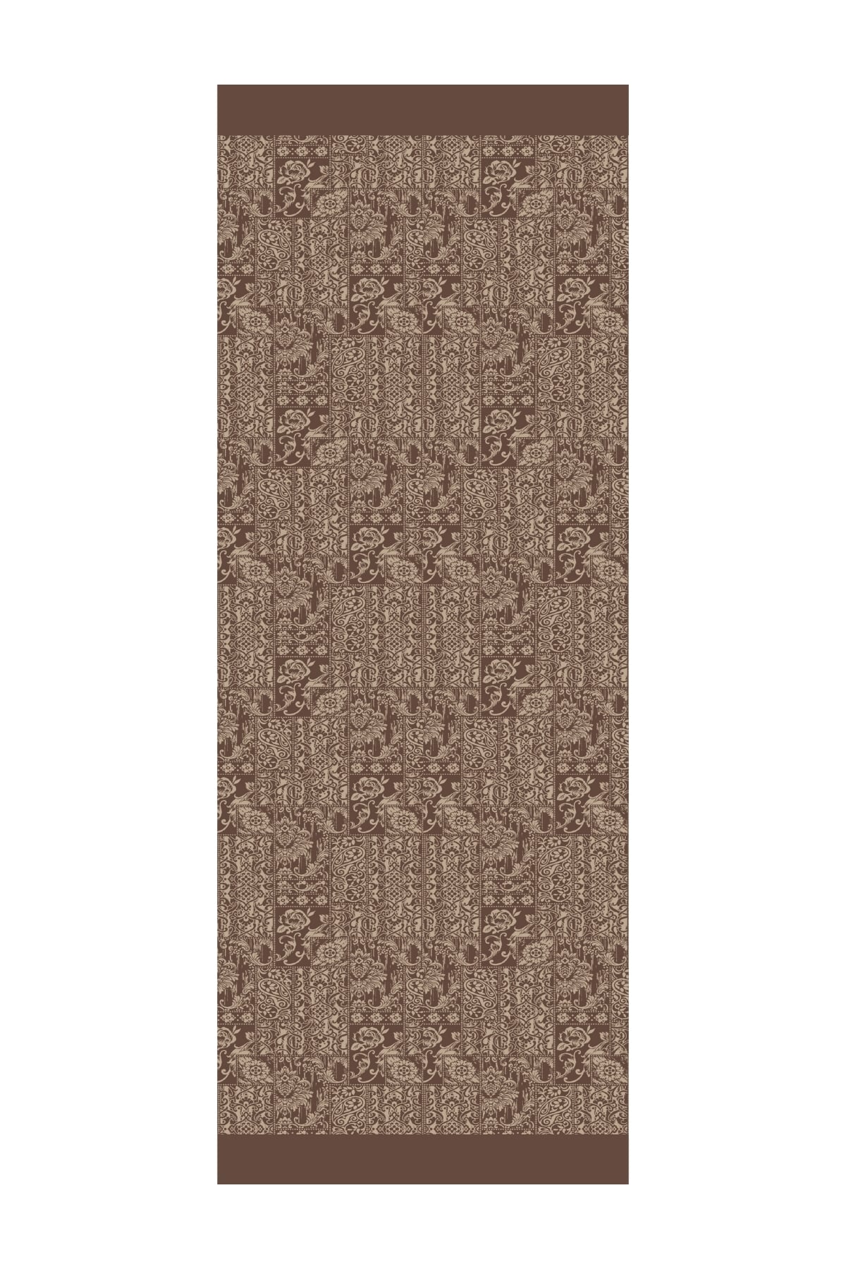 Toptan Henna Desen Çift Taraflı Şal - Acı Kahve-Bej