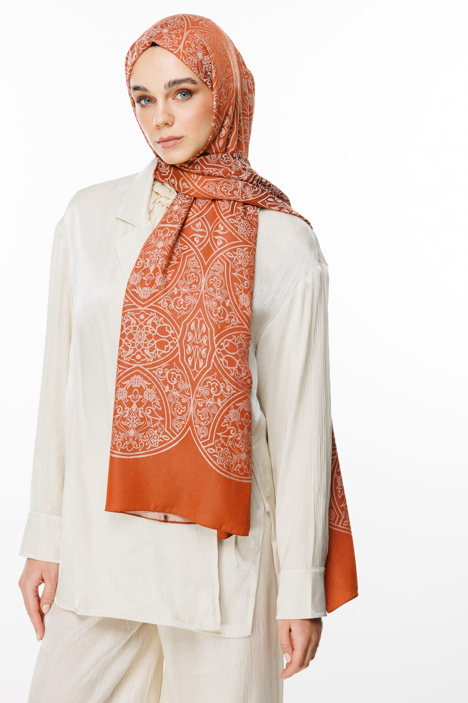 Morocco Pattern Double-Sided Shawl - Mink-Cinnamon