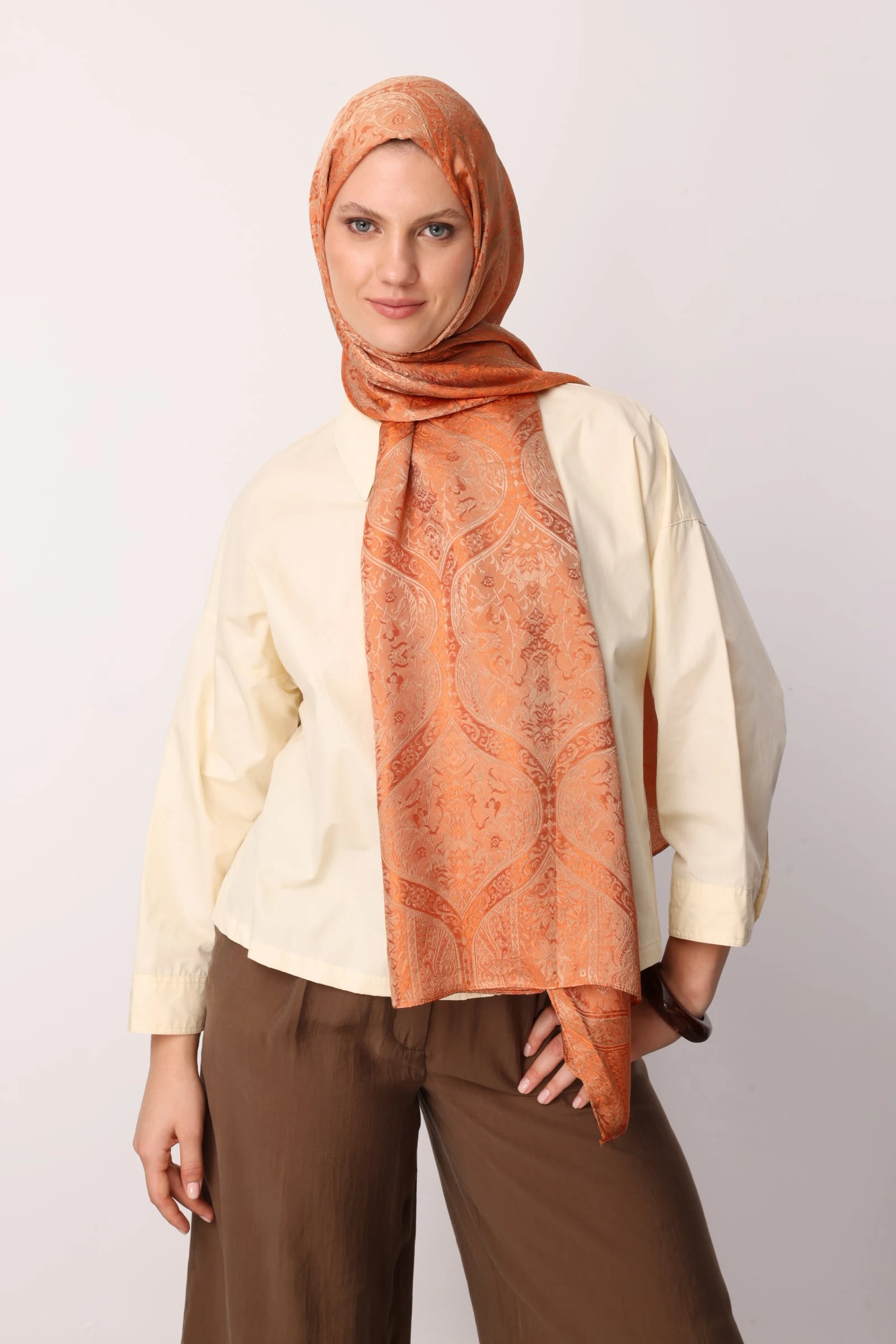 Shline Line Viscose Shawl - Mink-Cinnamon