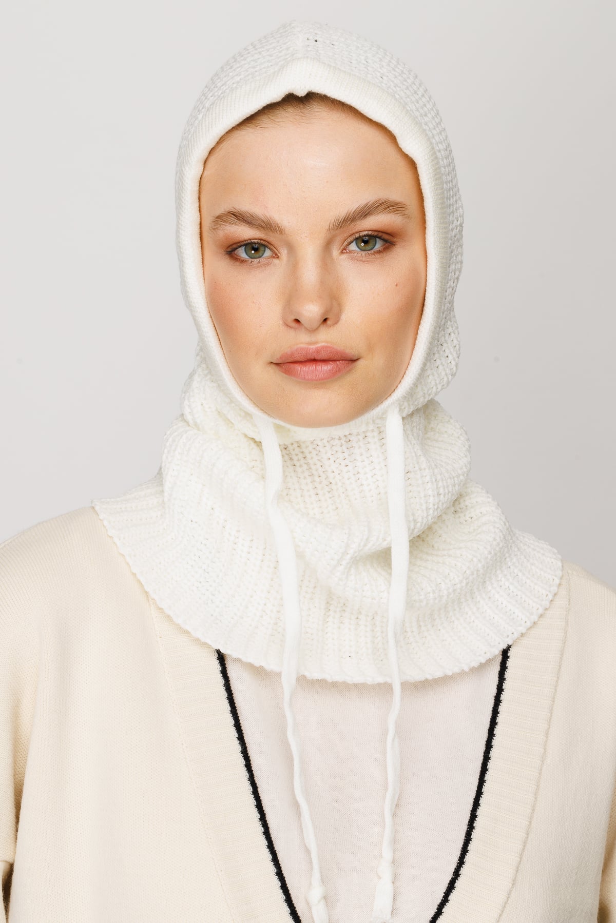 Toptan Balaclava Triko Başlık - Ekru