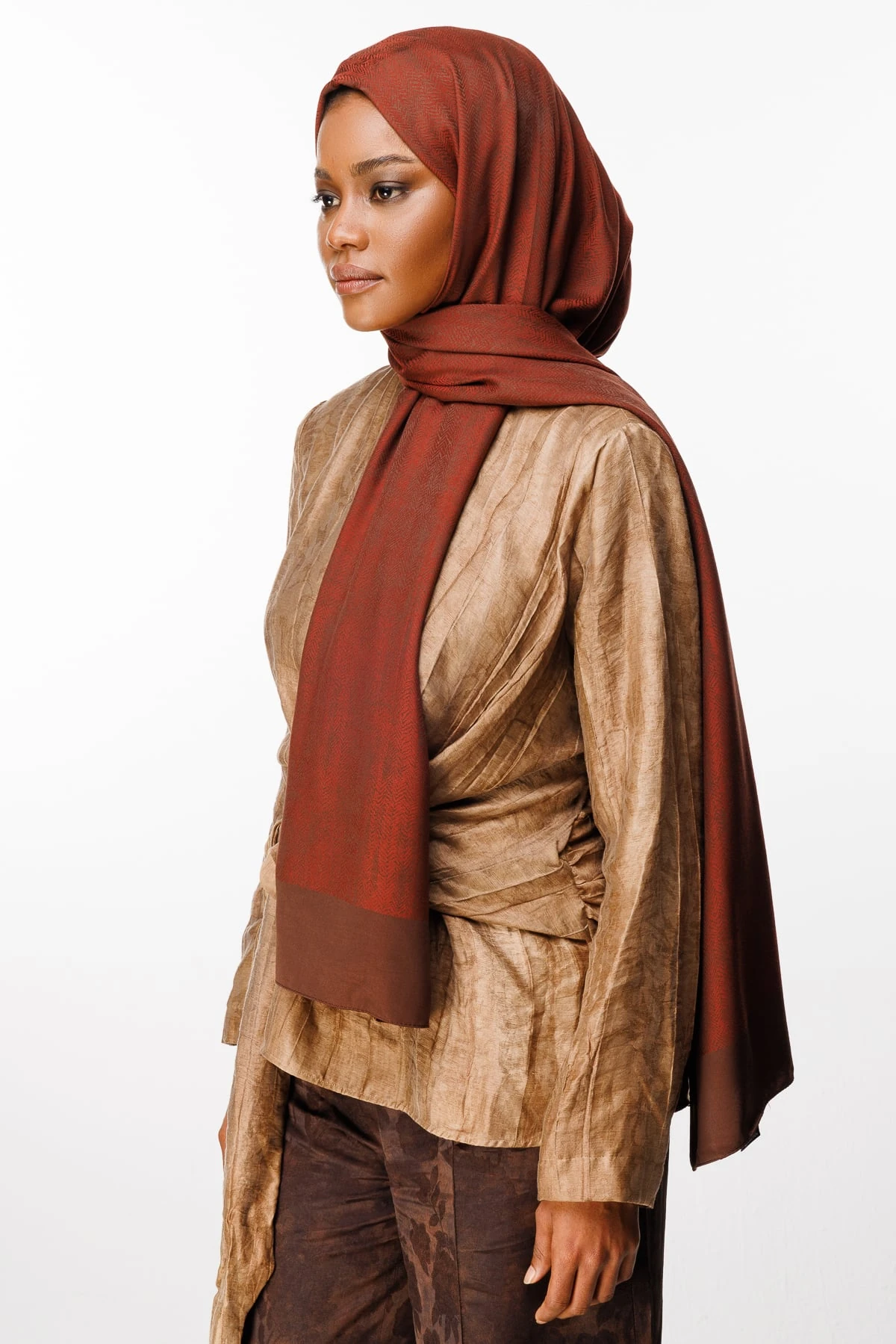 Toptan Sahra Desen Çift Taraflı Şal - Acı Kahve-Kahve