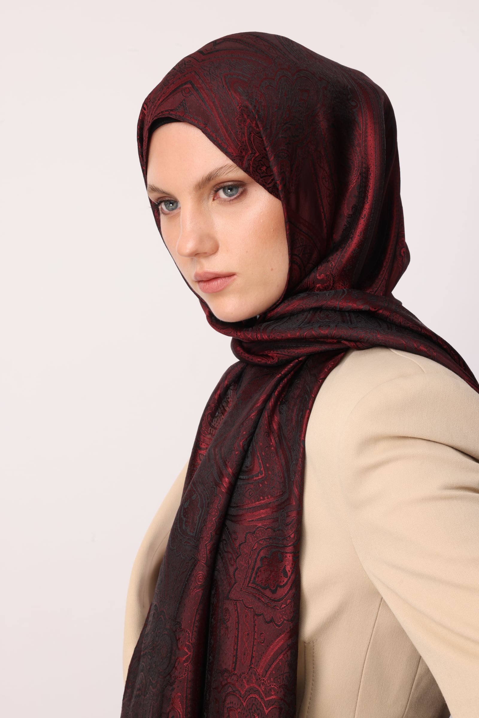 Toptan Liva Desen Shine Line Şal - Siyah-Bordo