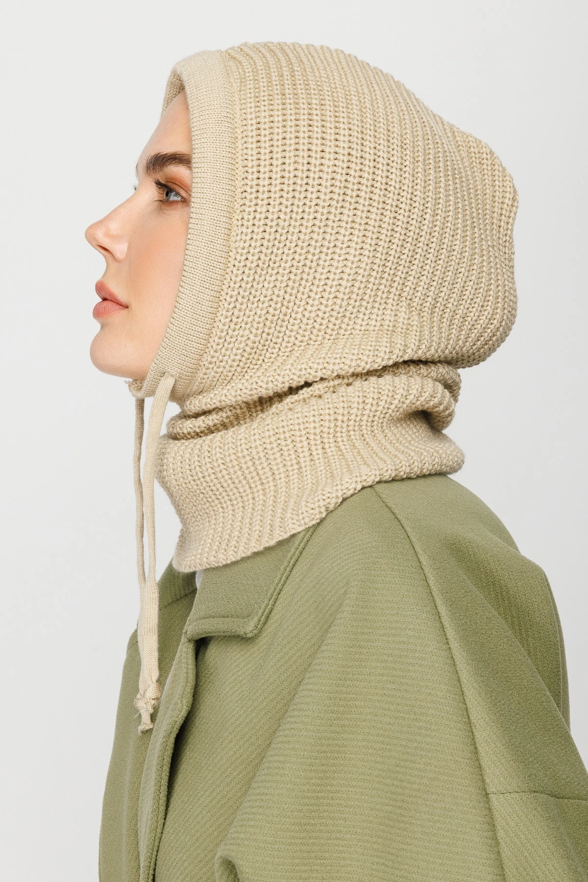 Toptan Balaclava Triko Başlık - Bej