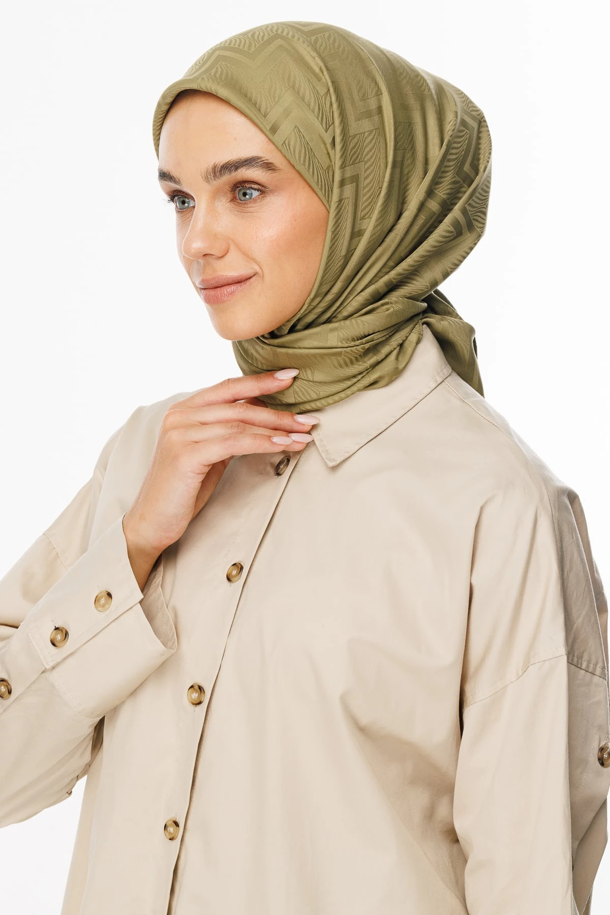 Viora Pattern Silky Jacquard Scarf - Soft Green