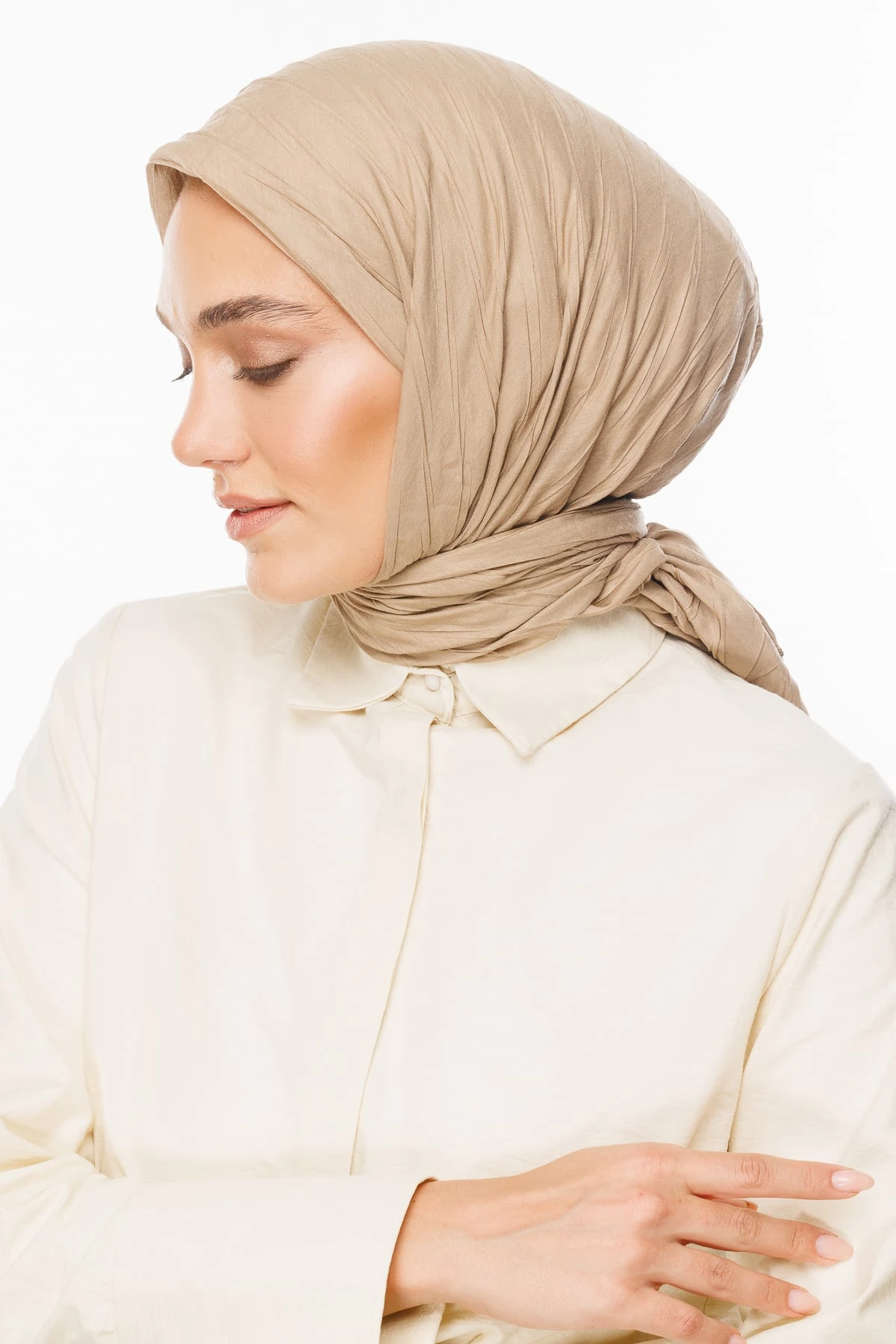 Toptan Piliseli Bambu Eşarp - Latte