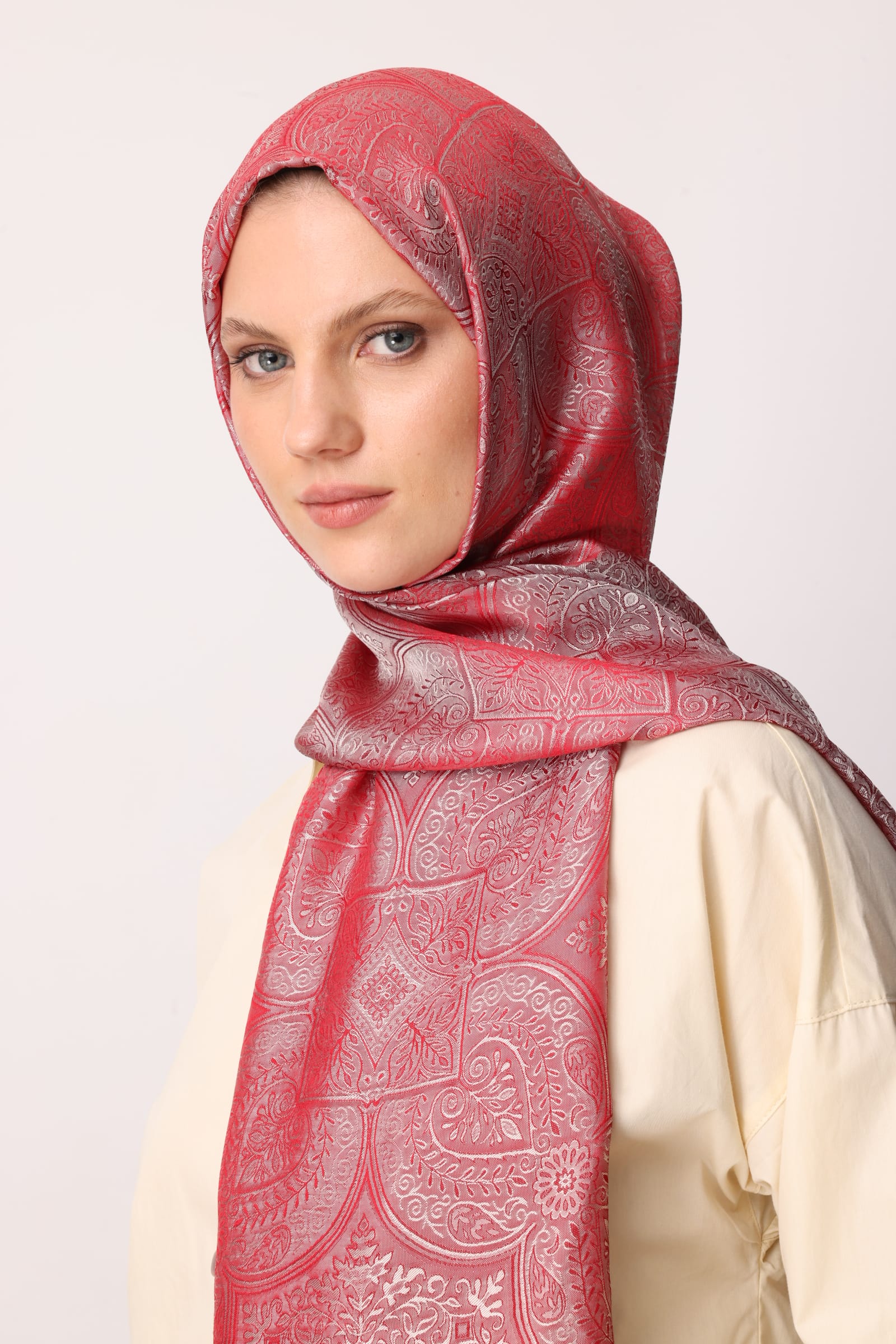 Shline Line Viscose Shawl - Burgundy-Mint Green
