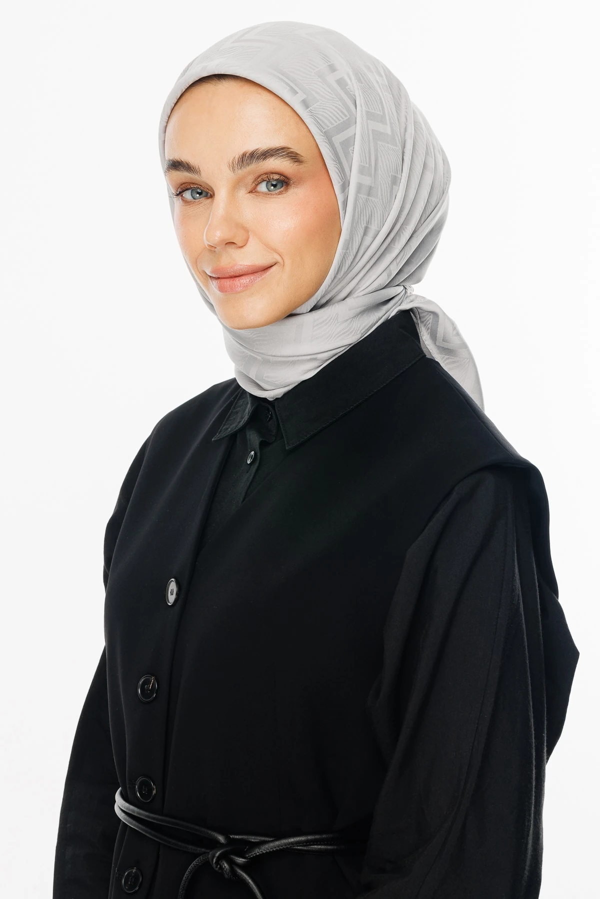 Viora Pattern Silky Jacquard Scarf - Silver