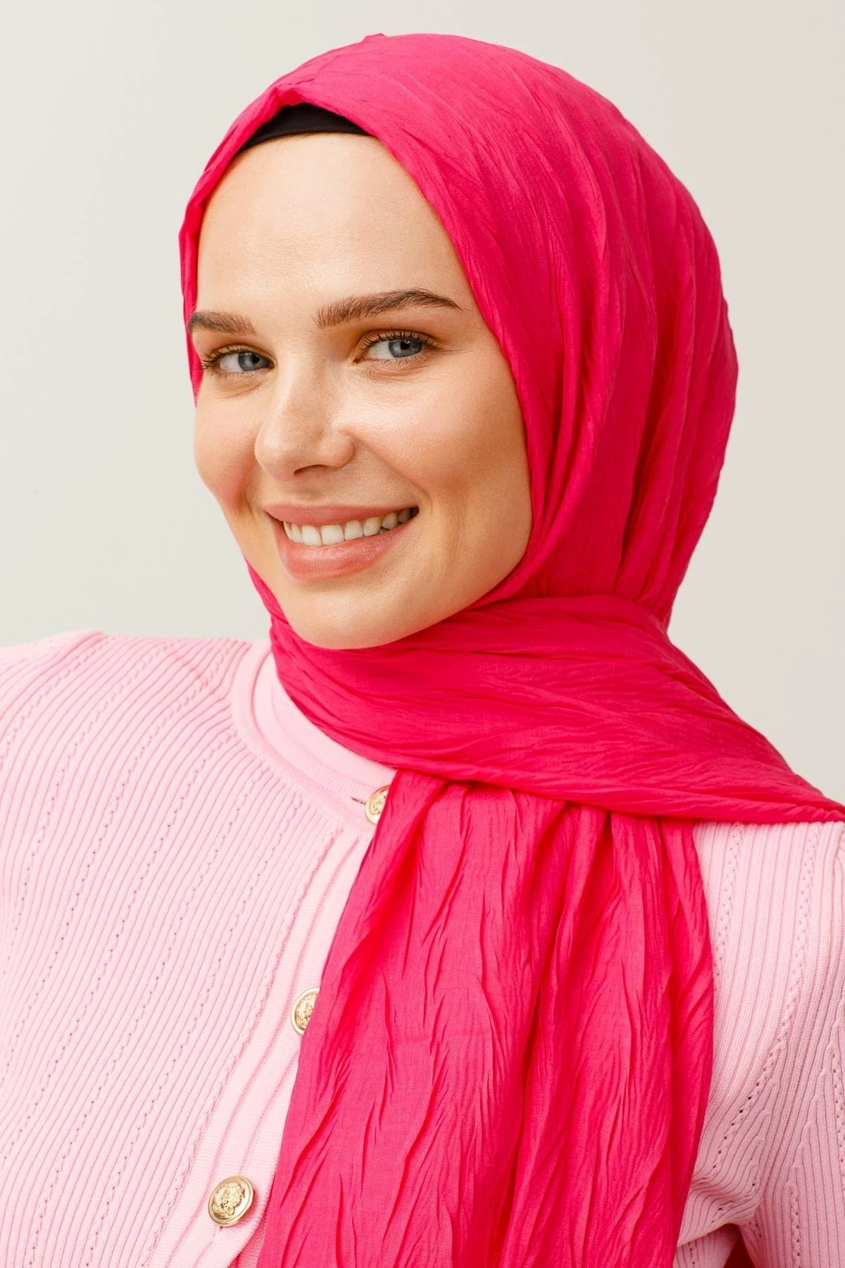Toptan Piliseli Bambu Şal - Fuşya