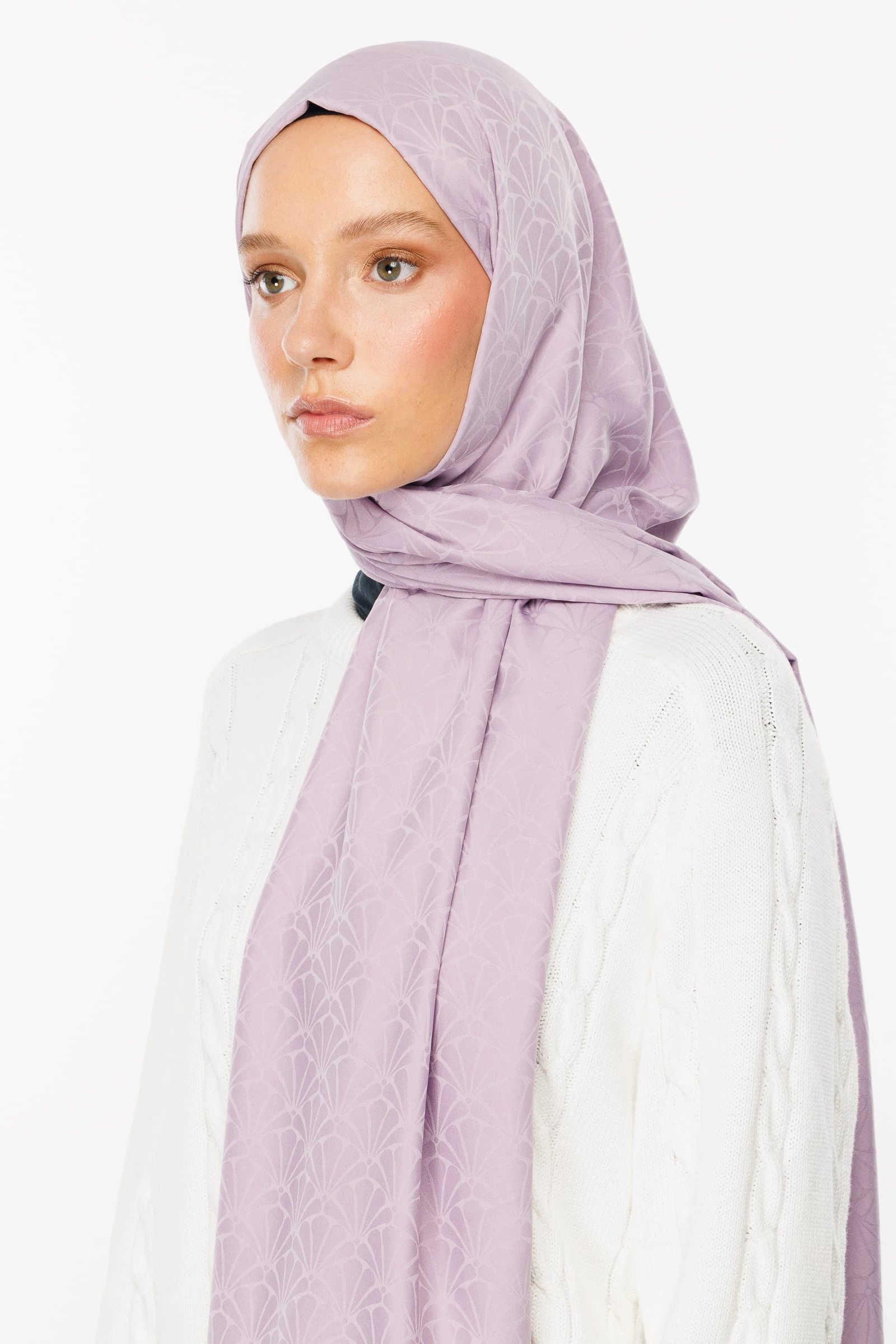 Toptan Lotus Desen İpeksi Jakar Şal - Lila