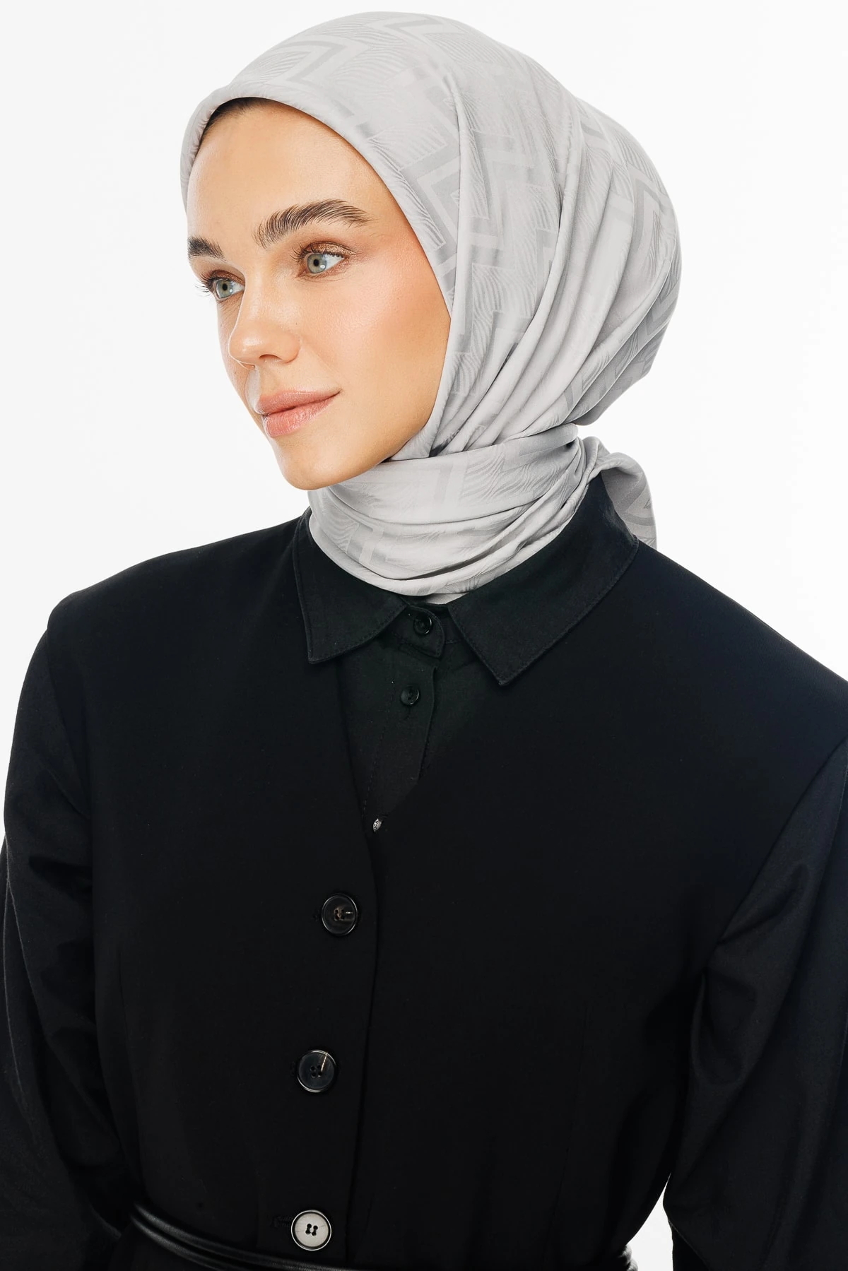 Viora Pattern Silky Jacquard Scarf - Silver