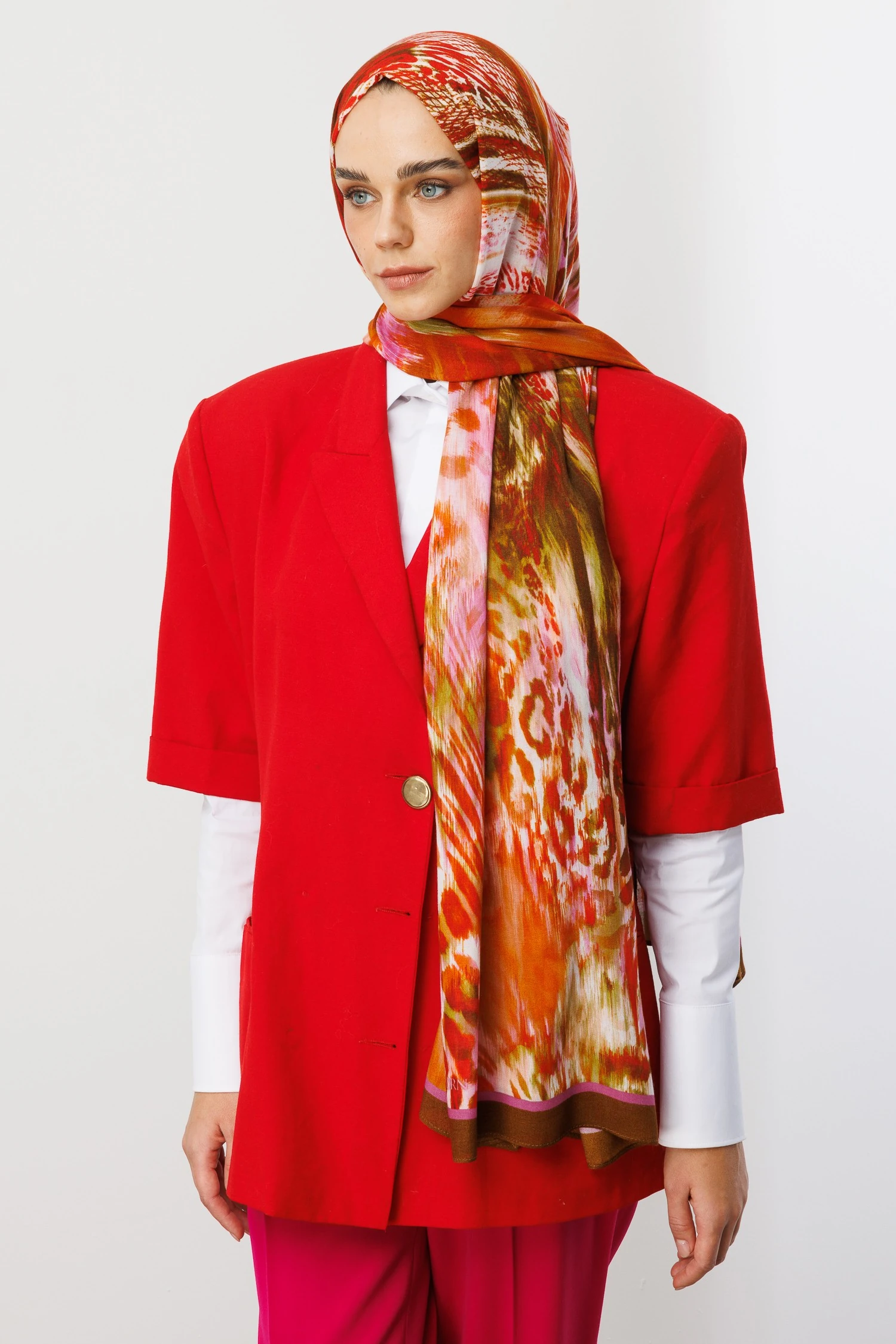 Wholesale Leopard Pattern Ramie Shawl - Orange