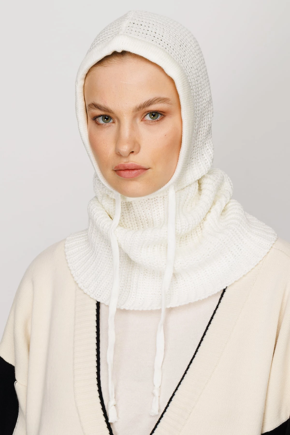 Toptan Balaclava Triko Başlık - Ekru