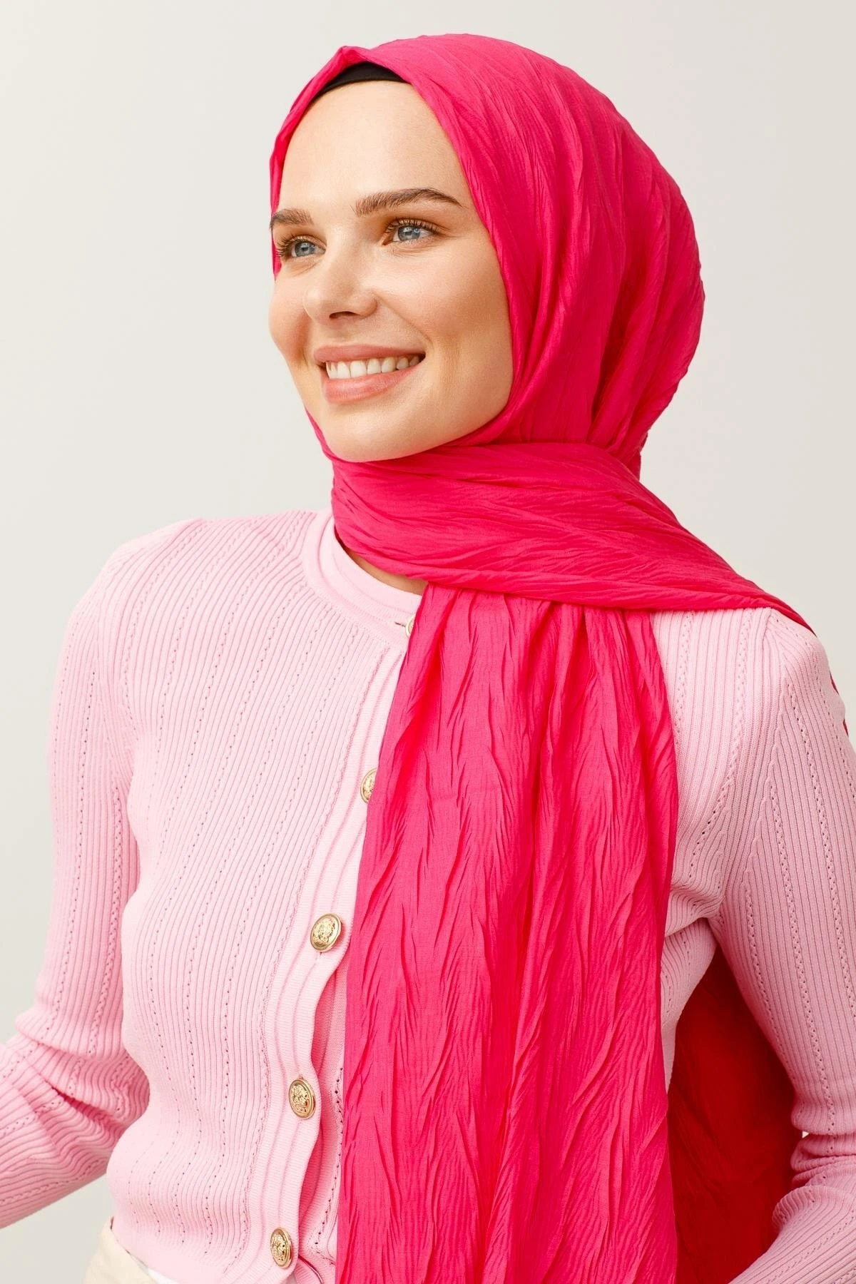 Toptan Piliseli Bambu Şal - Fuşya