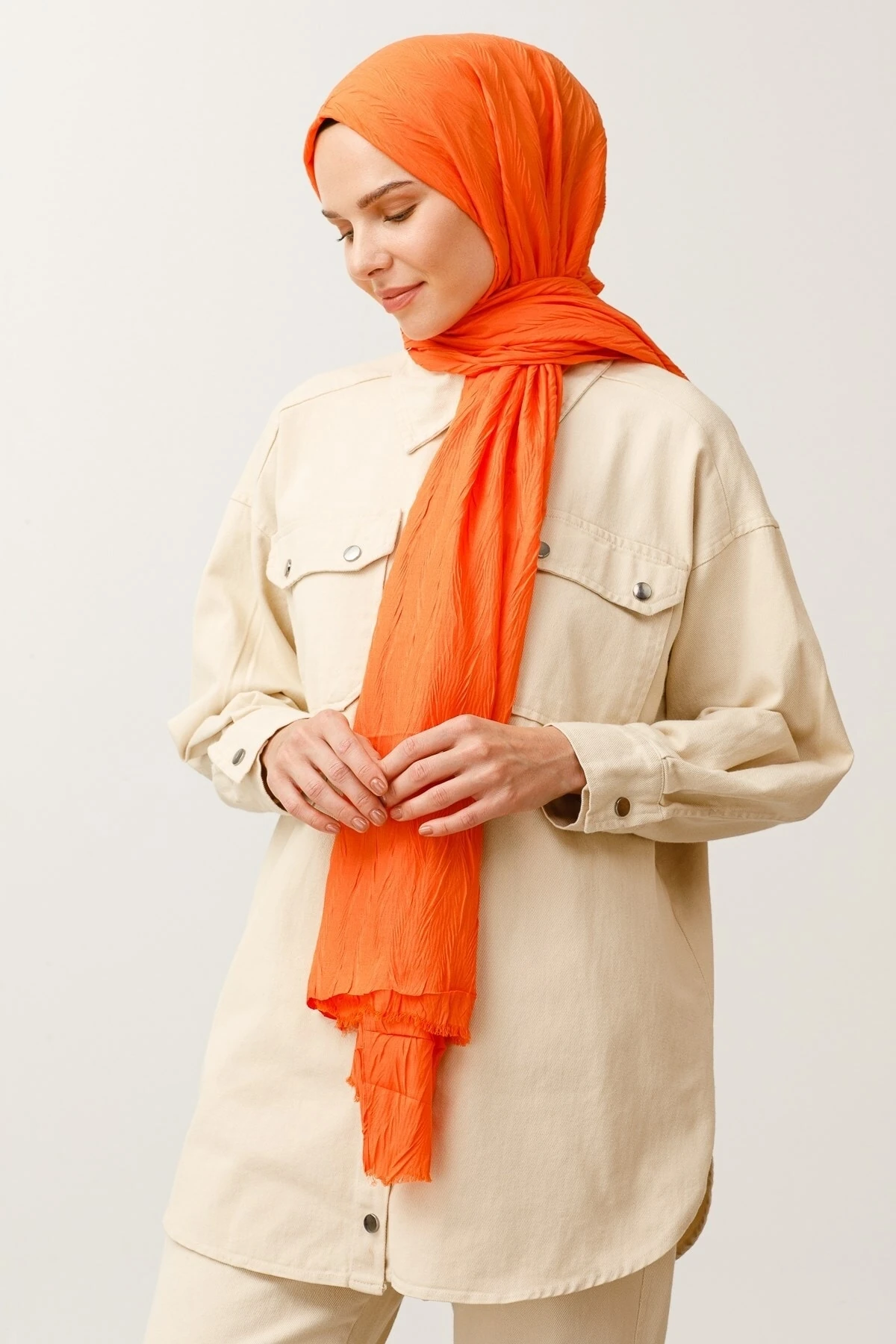 Pleated Bamboo Shawl - Orange