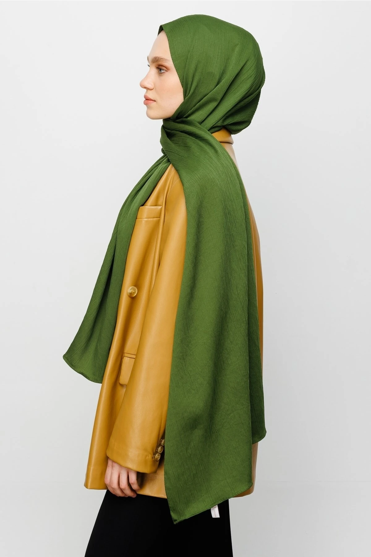 Toptan Krinkıl Medine İpeği Şal - Haki