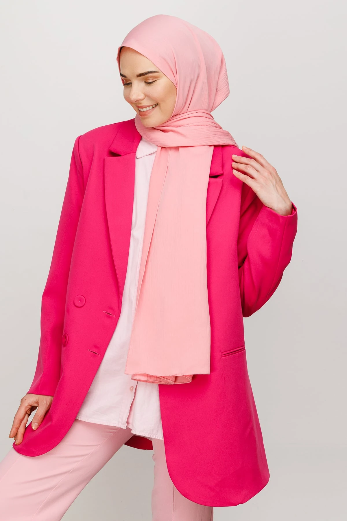 Toptan Krinkıl Medine İpeği Şal - Pembe