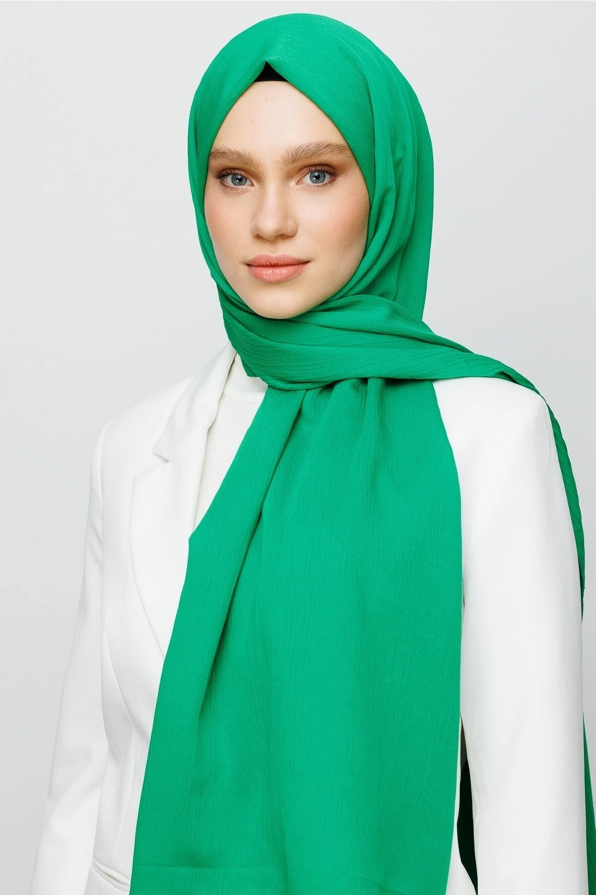 Toptan Krinkıl Medine İpeği Şal - Benetton Yeşili