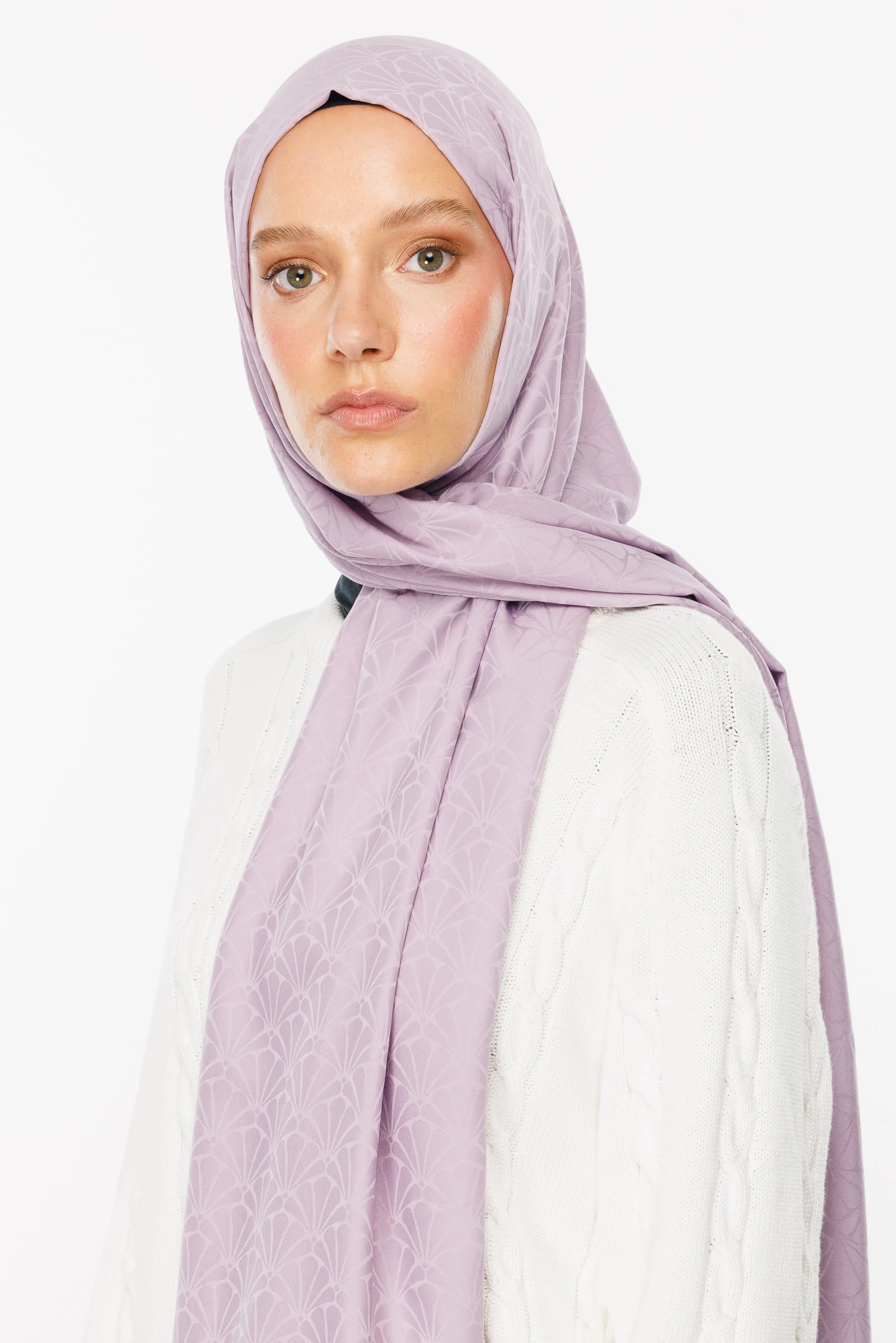 Toptan Lotus Desen İpeksi Jakar Şal - Lila