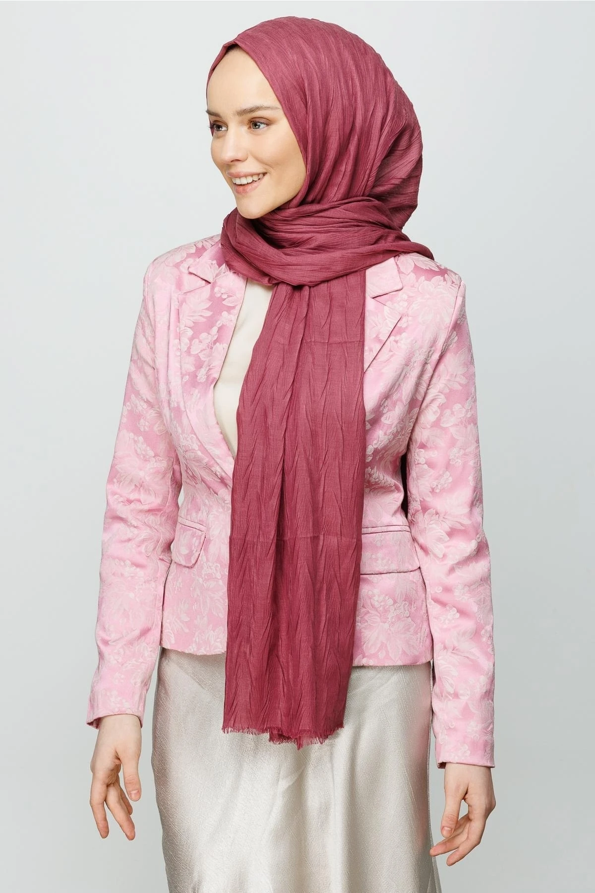 Toptan Piliseli Bambu Şal - Gül Kurusu