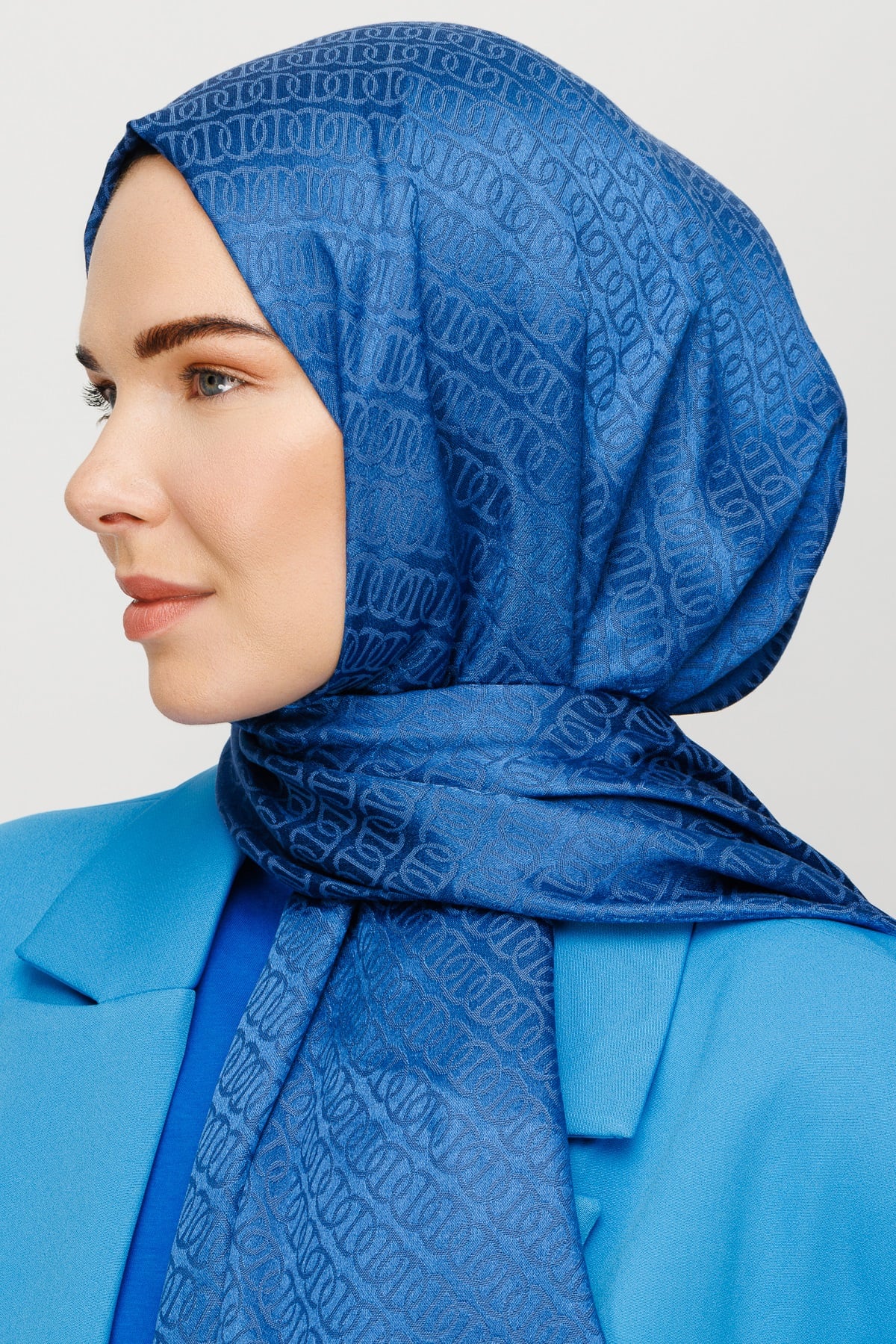 Toptan Forever Desen Parlak Jakar Şal - İndigo