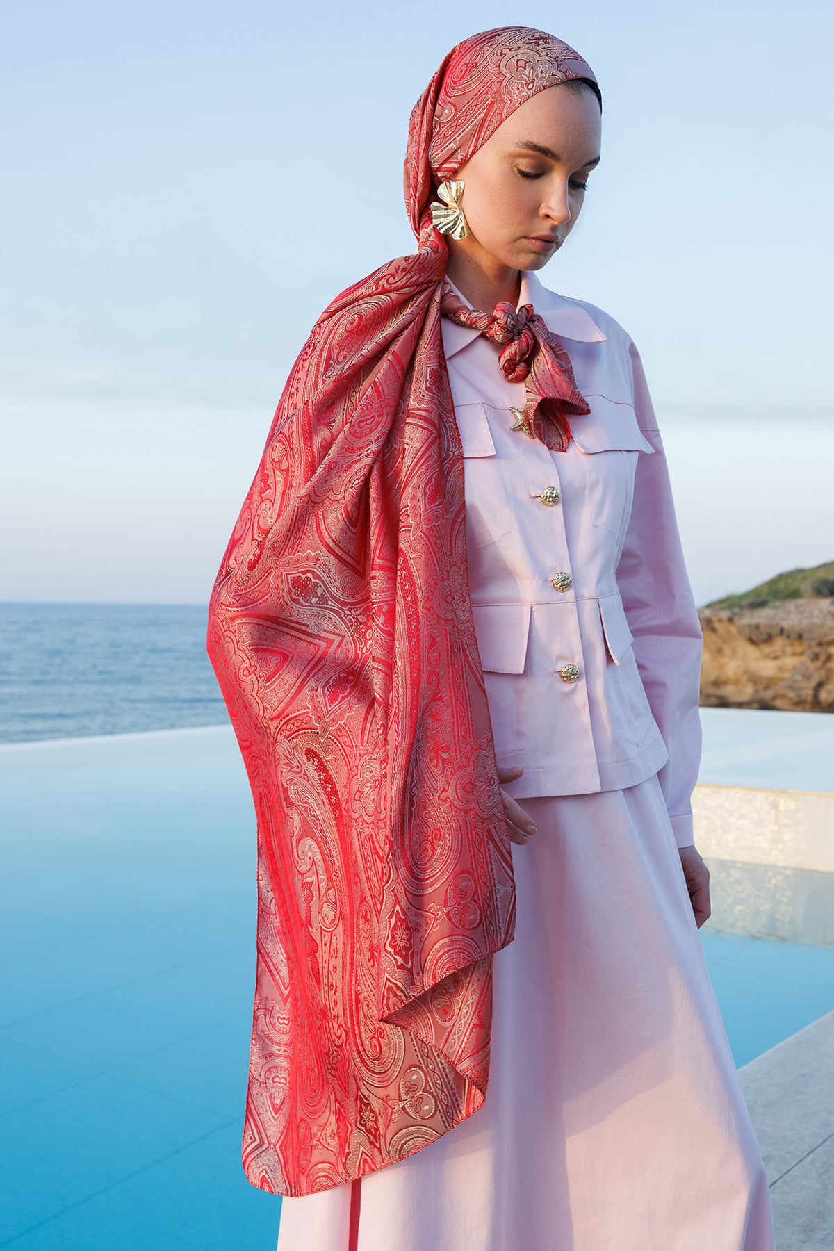 Toptan Liva Desen Shine Line Şal - Bordo-Mint Yeşili