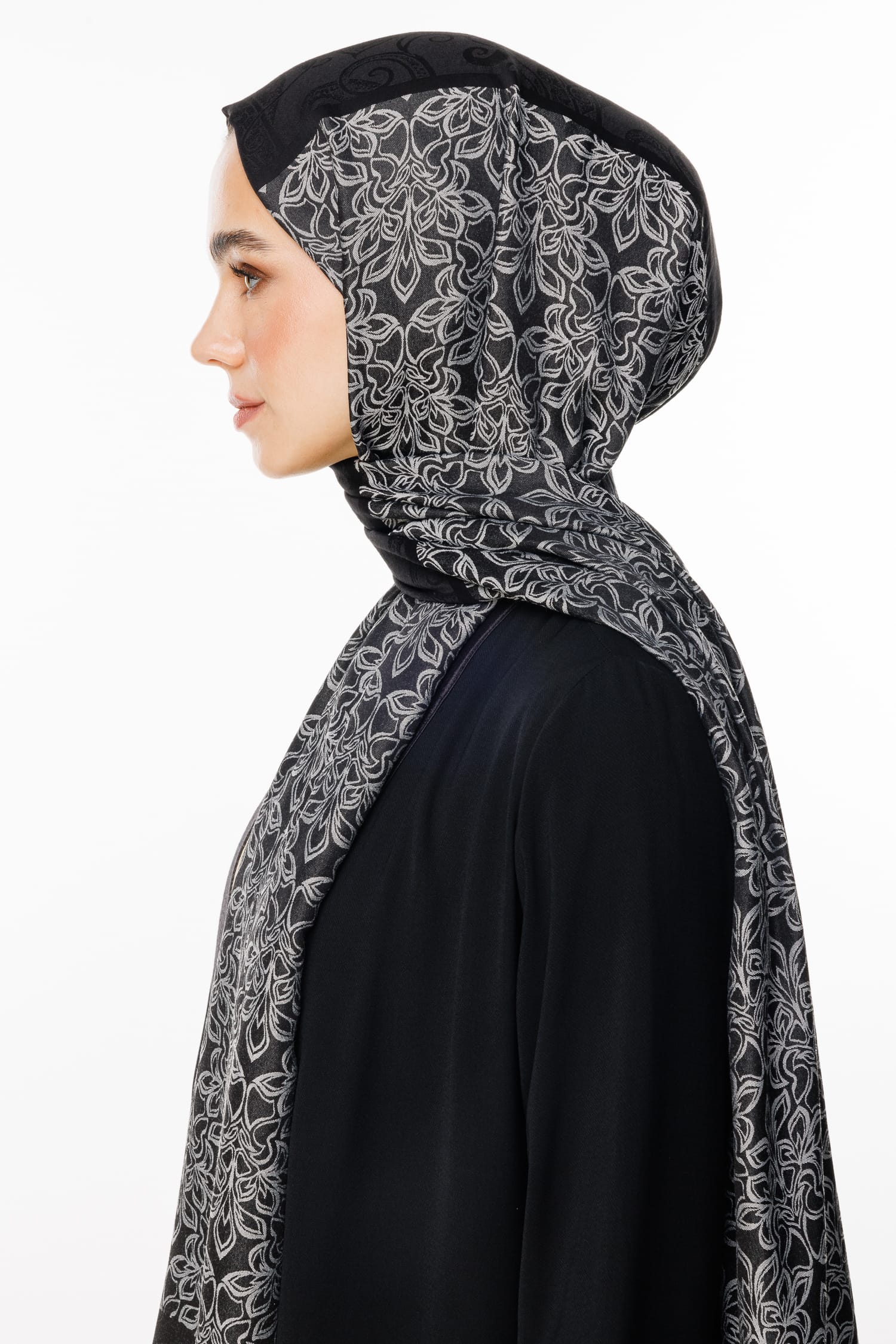 Toptan Nora Desen Çift Taraflı Şal - Siyah-Siyah
