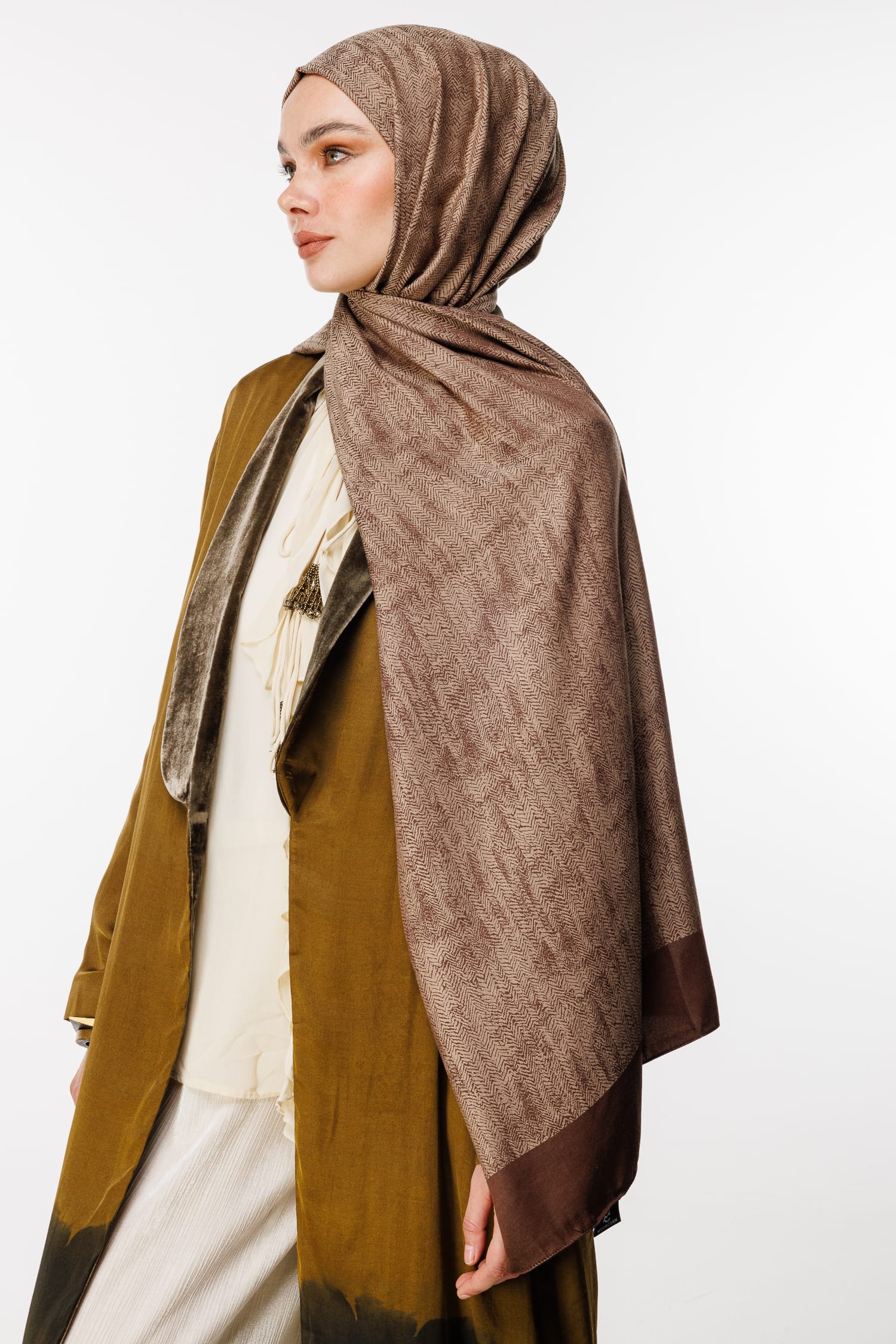 Toptan Sahra Desen Çift Taraflı Şal - Acı Kahve-Bej