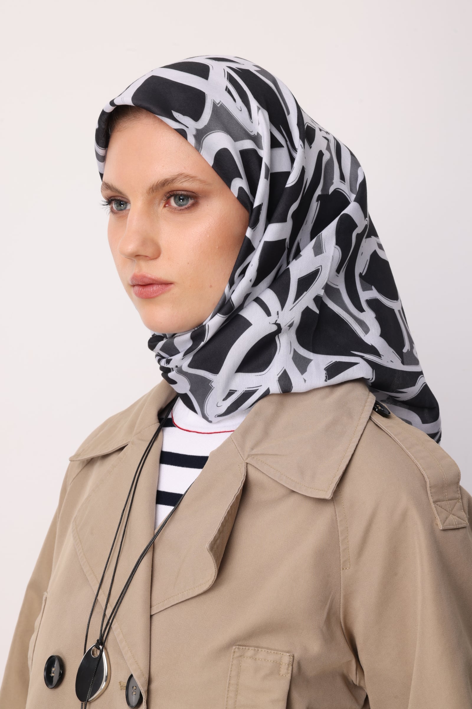 Zyra Patterned Cotton Scarf - Grey