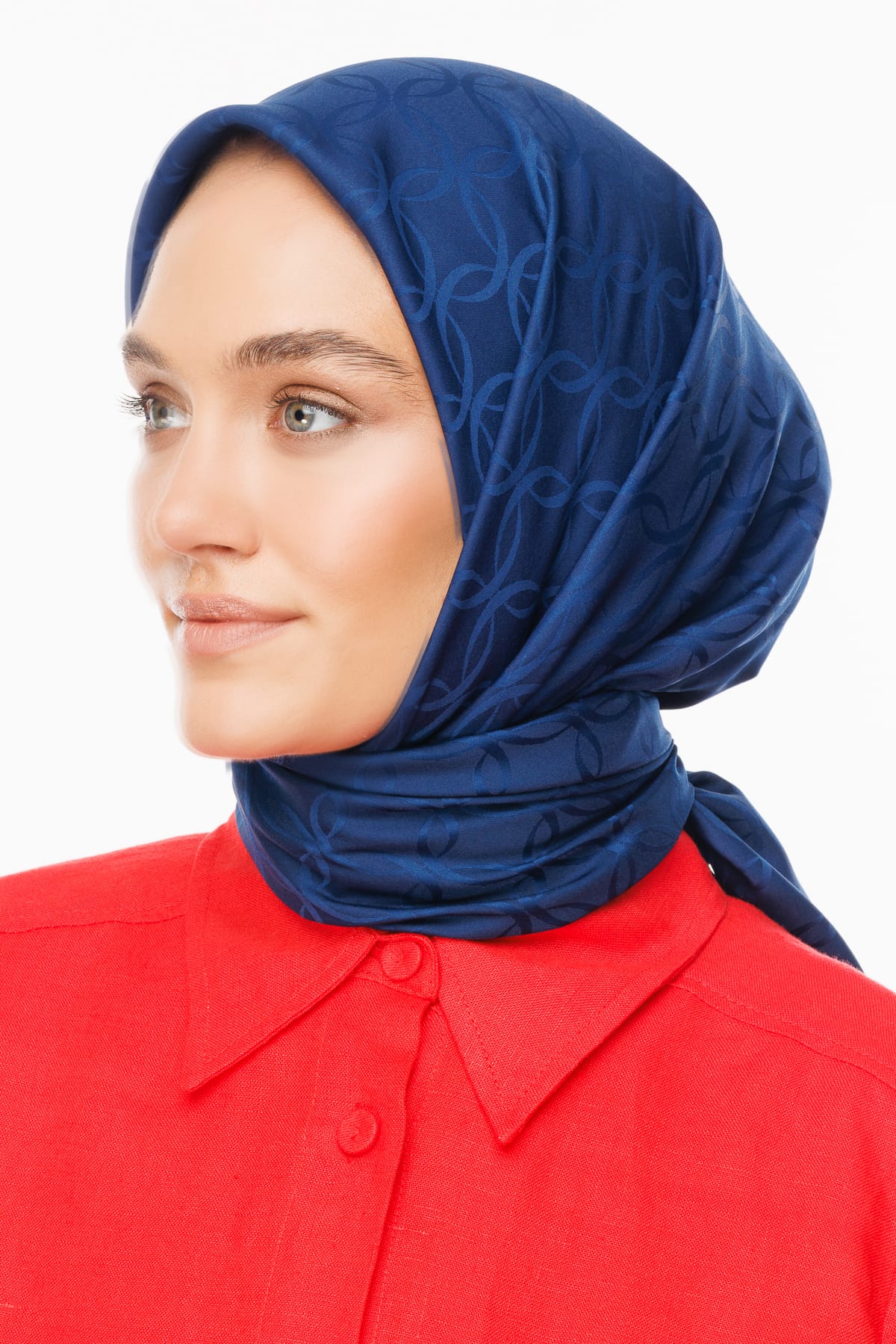 London Pattern Silky Jacquard Scarf - Navy Blue