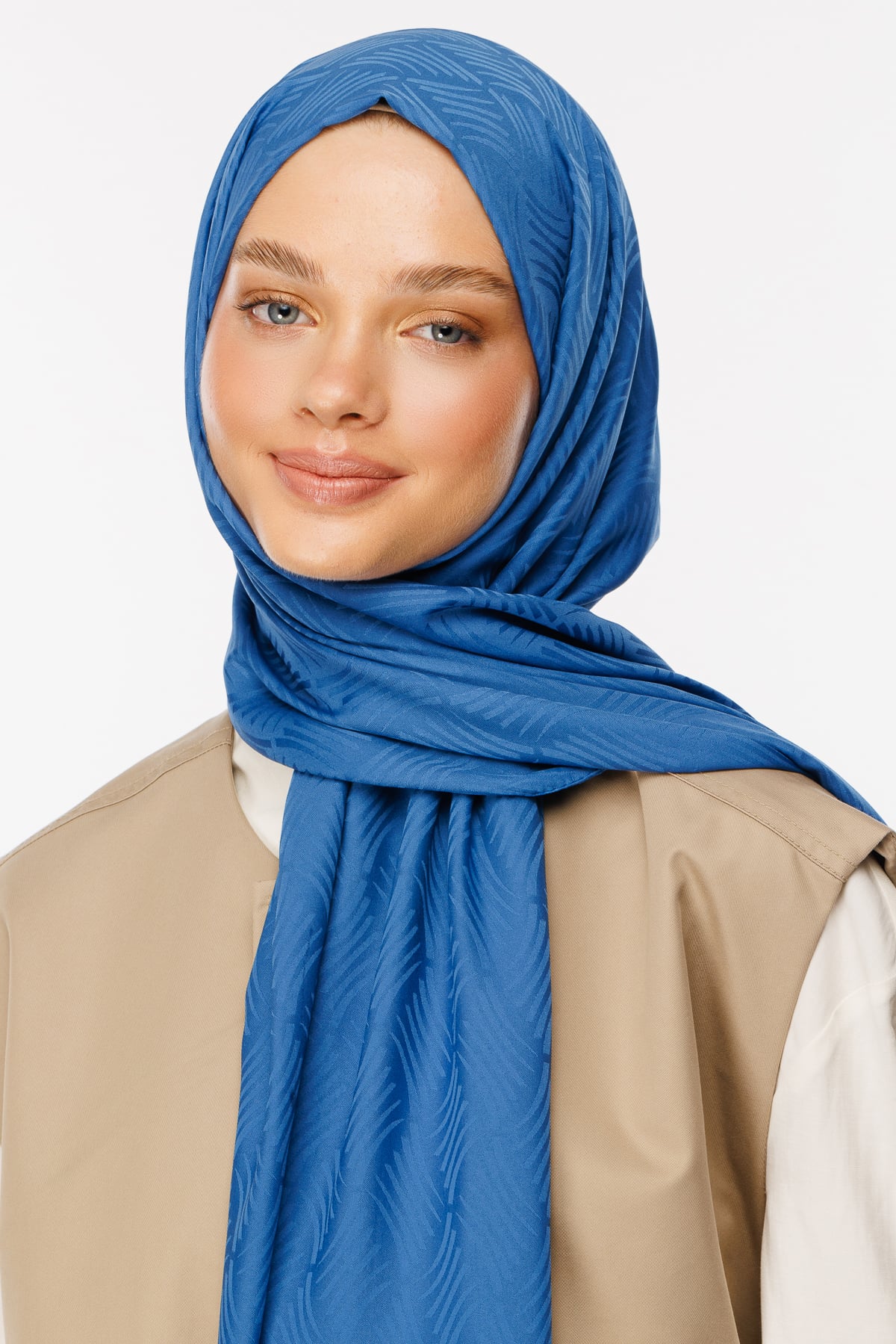 Toptan Aura Desen İpeksi Jakar Şal - İndigo