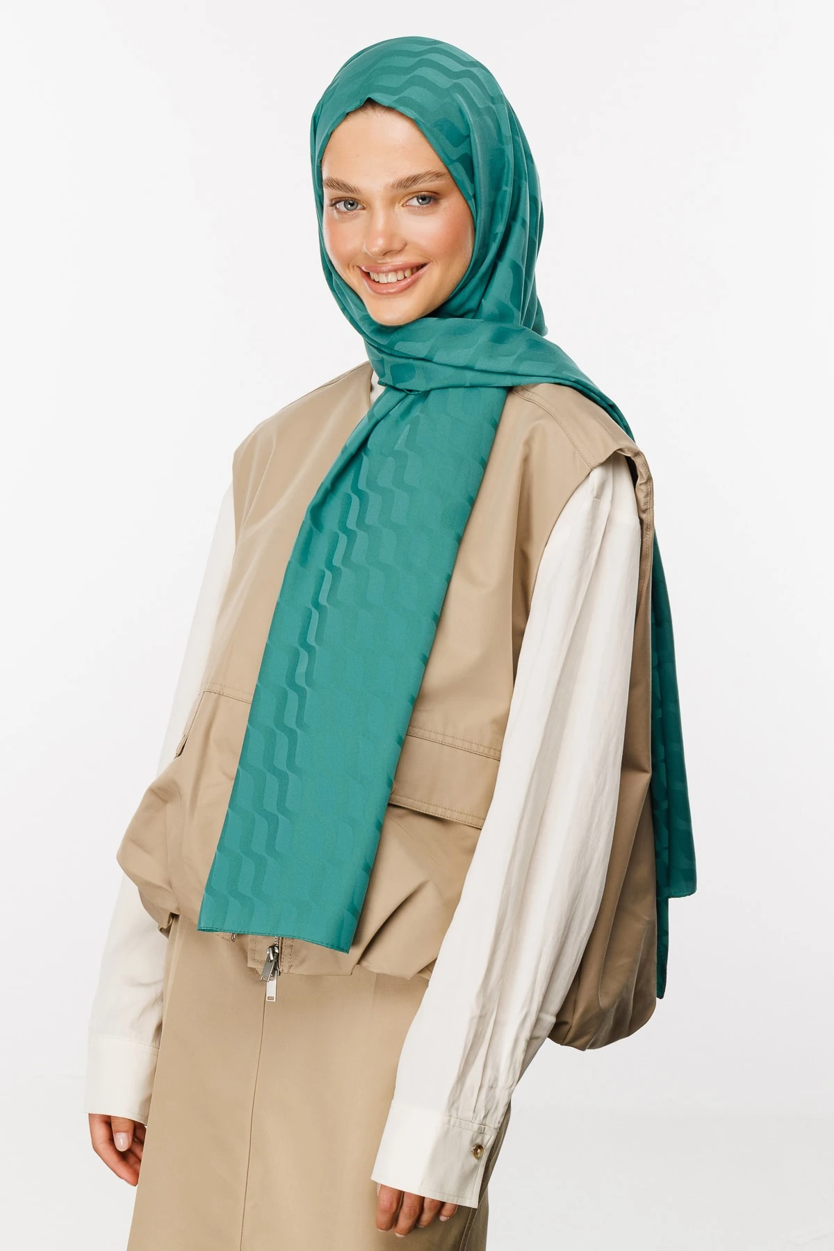 Toptan Dalga Desen İpeksi Jakar Şal - Mint Yeşili