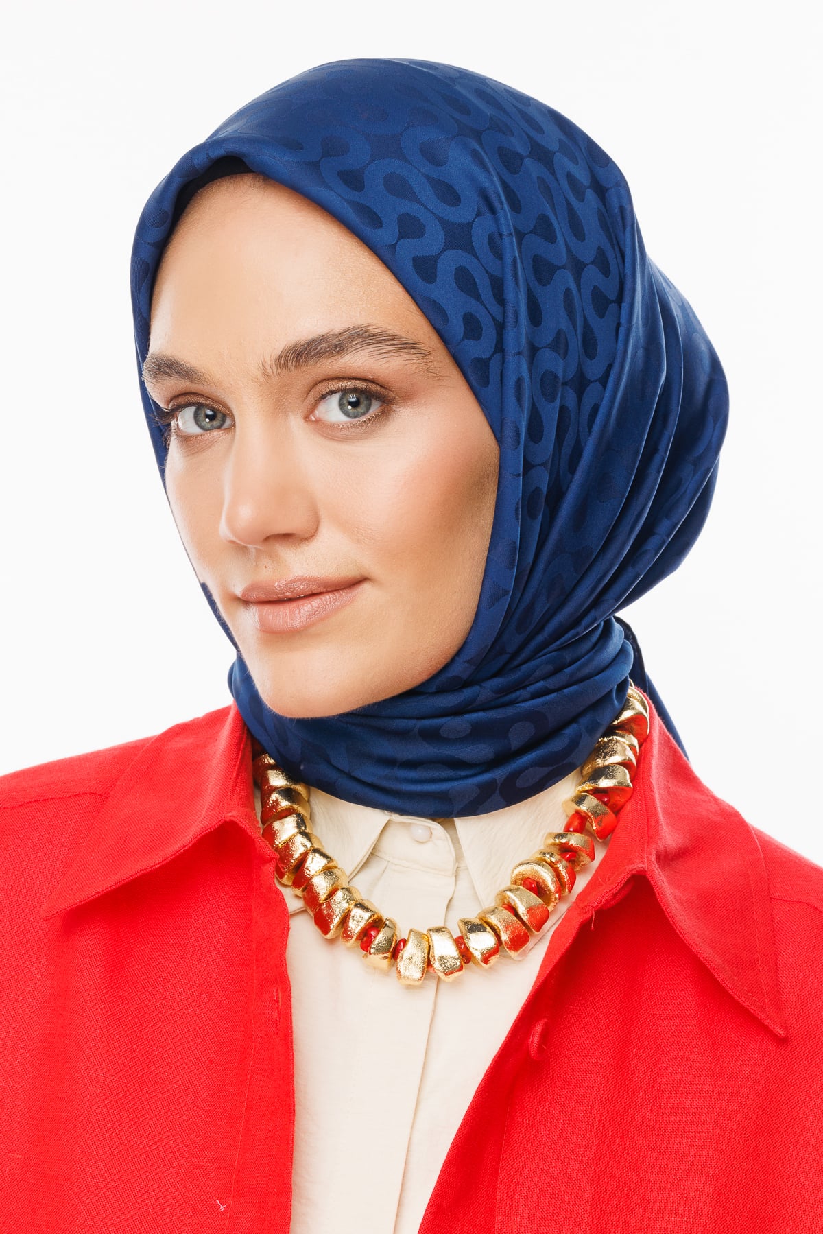Moon Pattern Silky Jacquard Scarf - Navy Blue