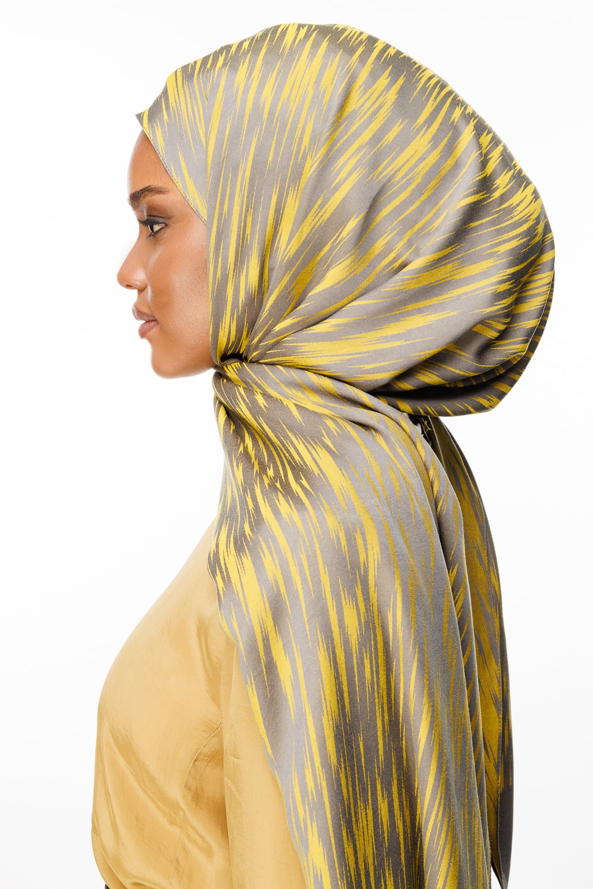 Toptan Selis Desen Çift Taraflı Şal - Koyu Gri-Hardal