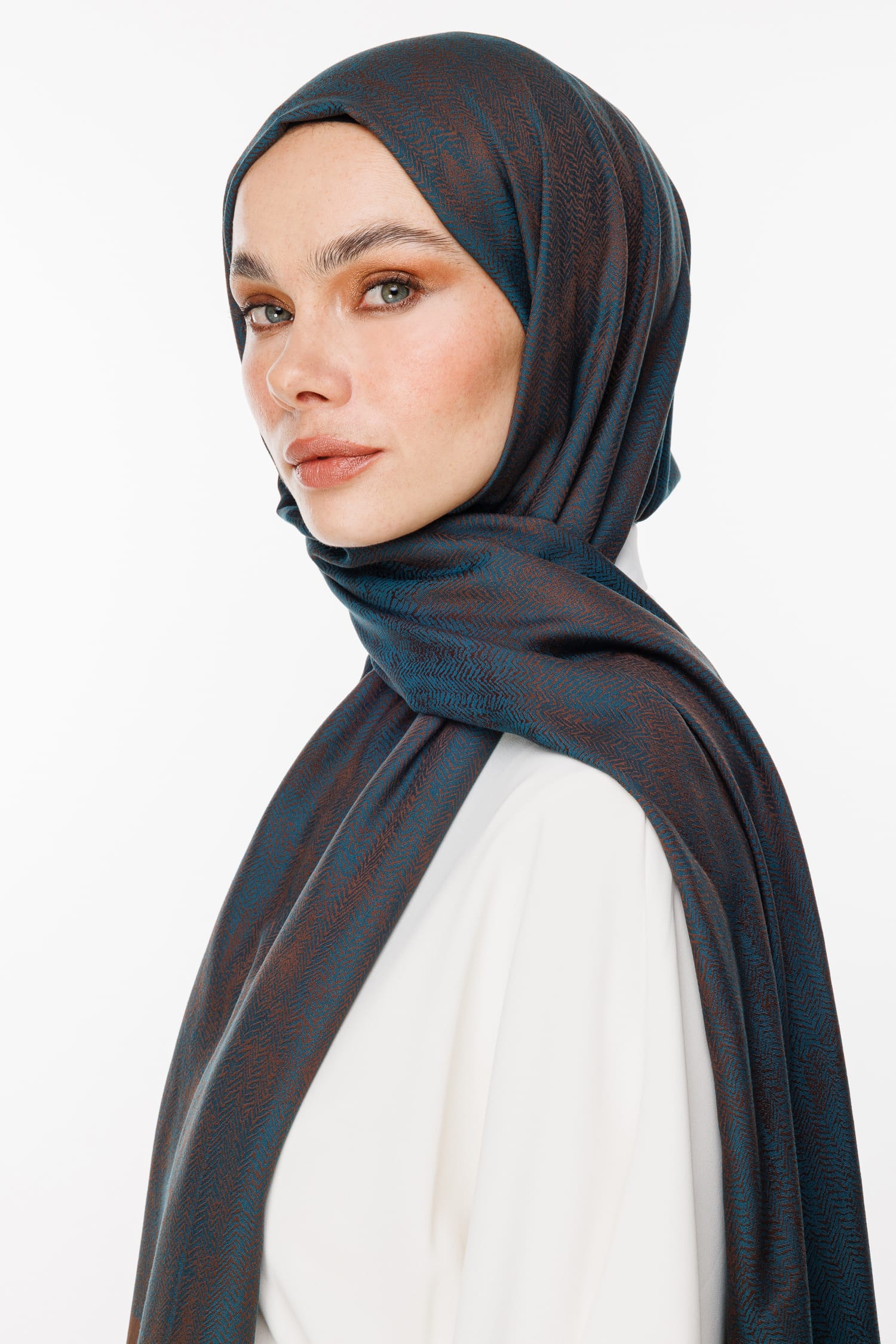 Toptan Sahra Desen Çift Taraflı Şal - Acı Kahve-Petrol Mavisi