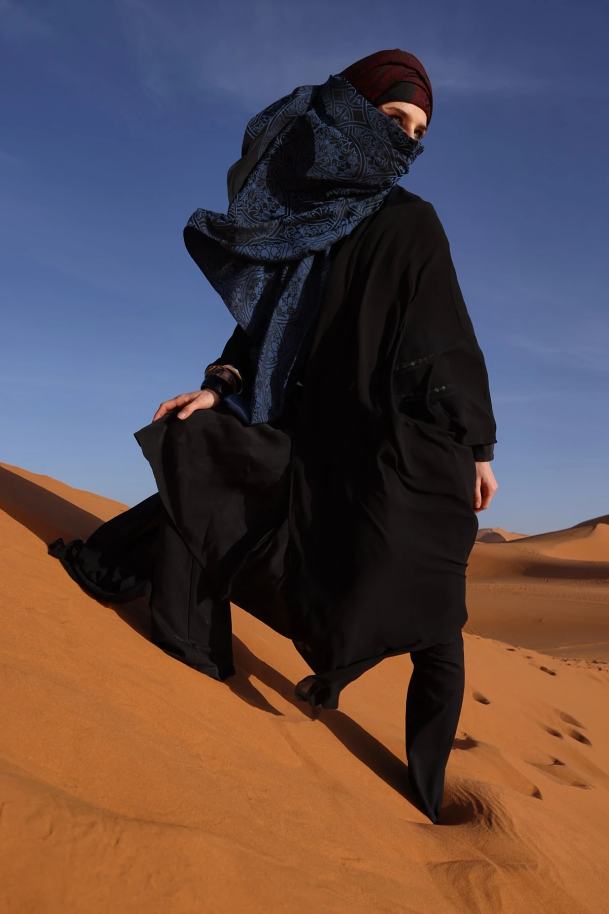 Morocco Pattern Double-Sided Shawl - Black-Indigo