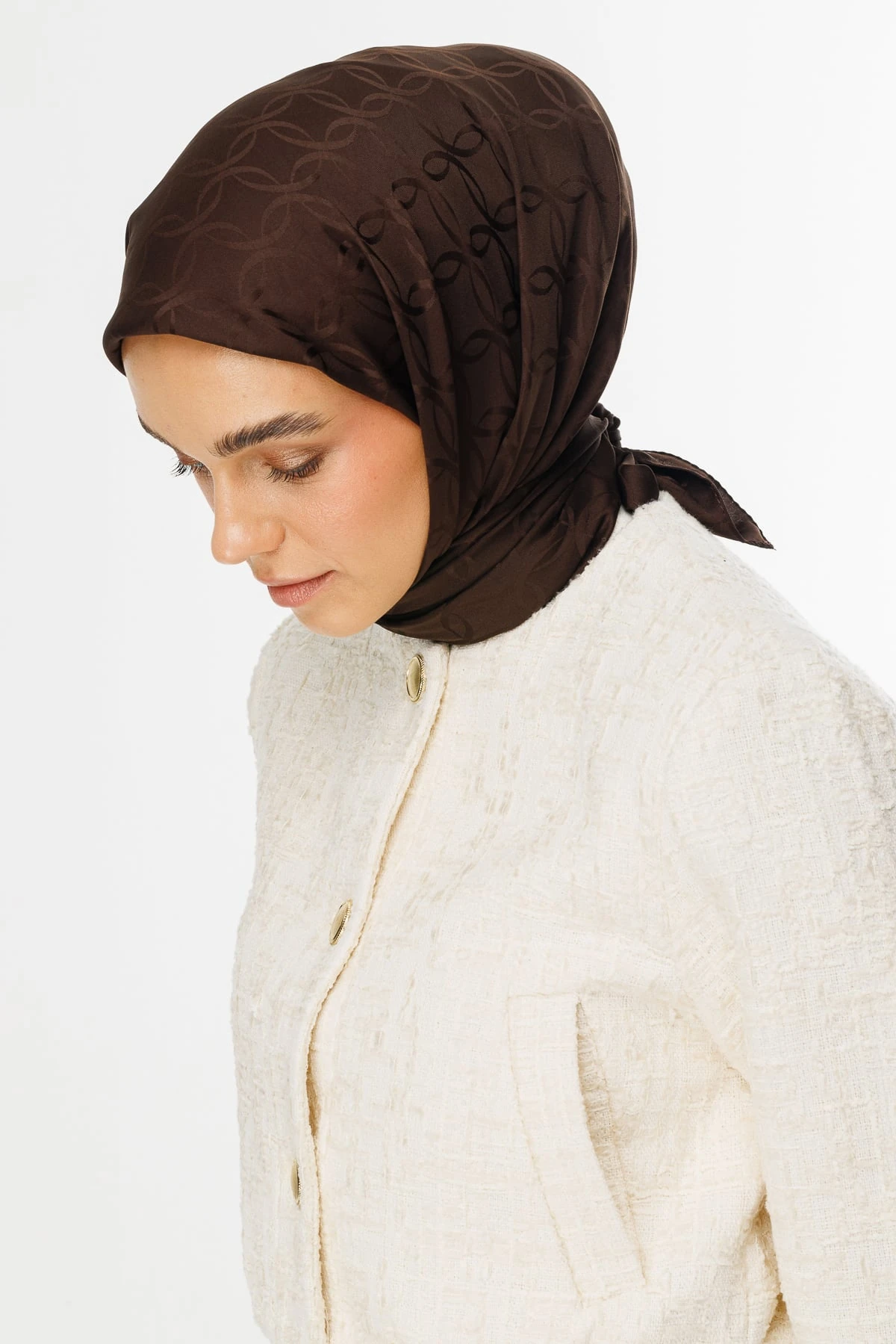 Toptan London Desen İpeksi Jakar Eşarp - Acı Kahve