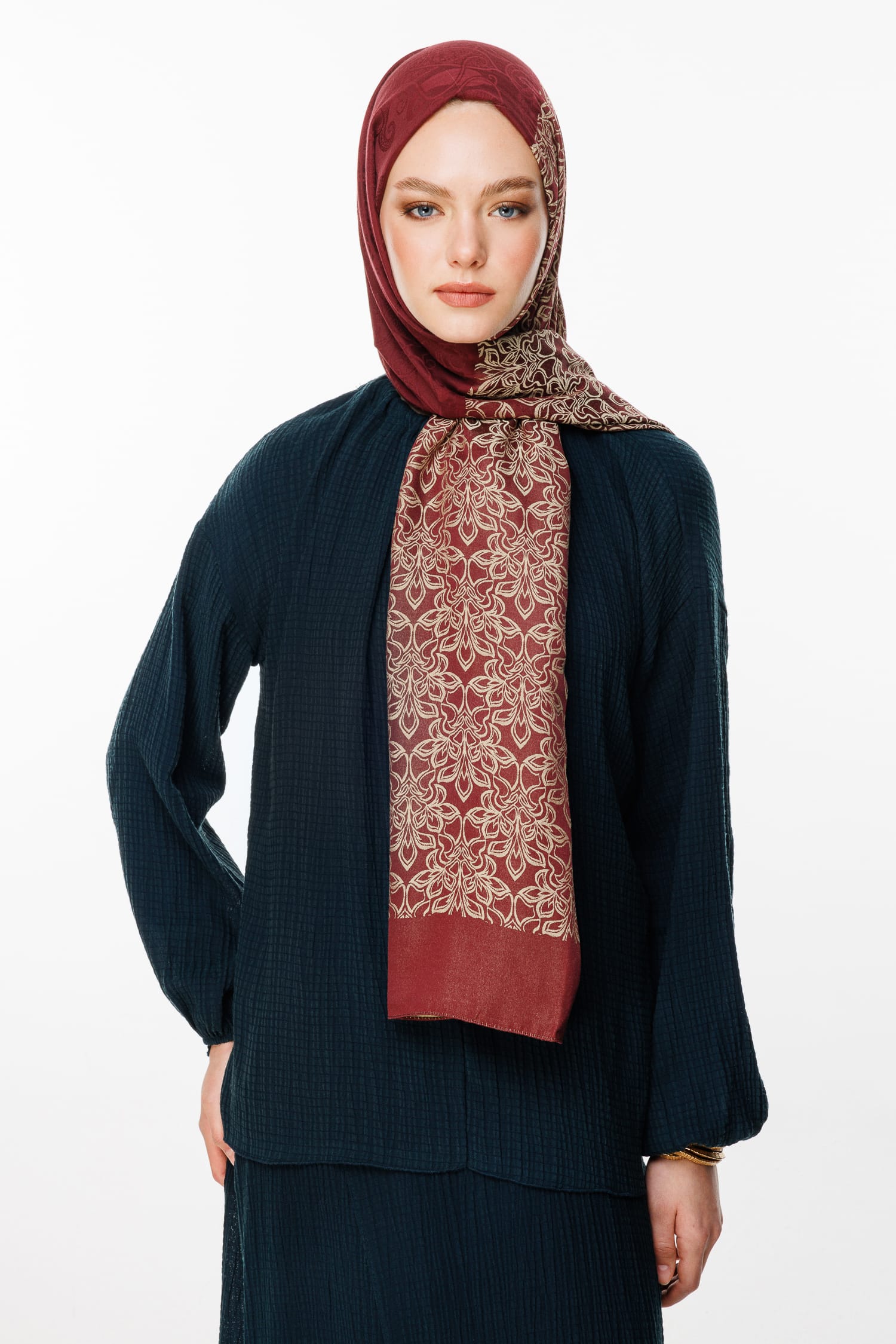 Nora-Pattern Reversible Shawl - Damson-Salmon