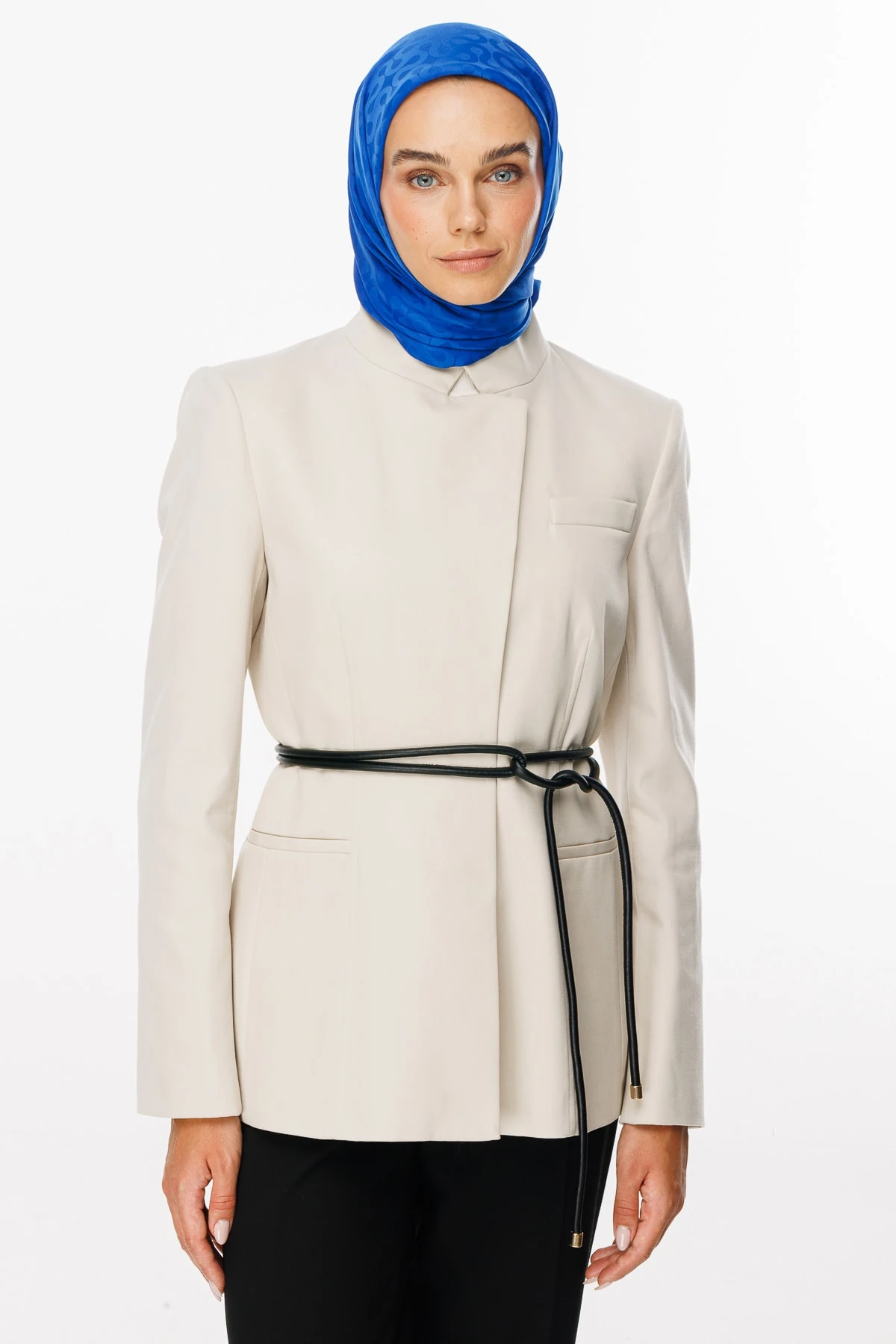 Toptan Moon Desen İpeksi Jakar Eşarp - Saks Mavi