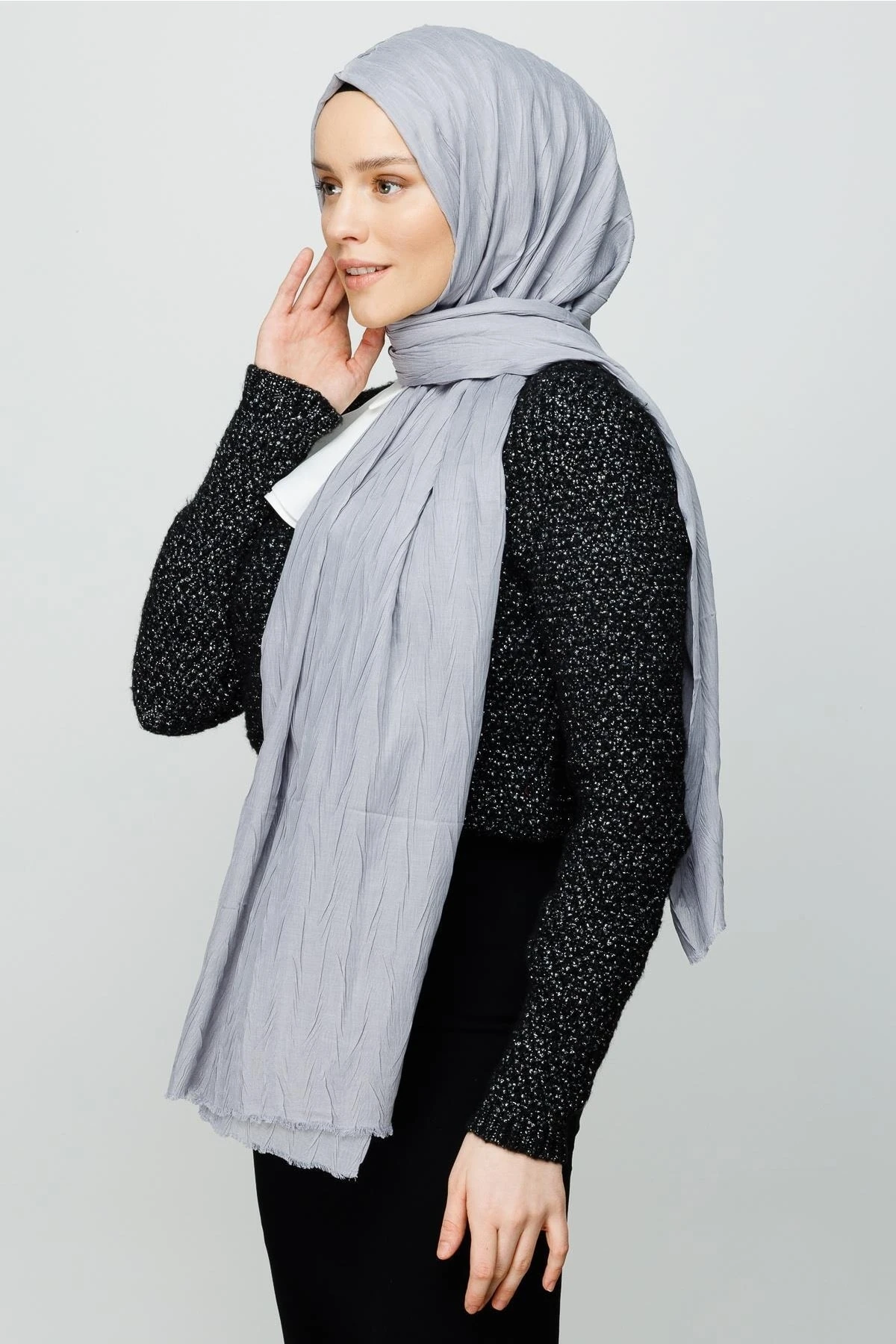 Toptan Piliseli Bambu Şal - Gümüş
