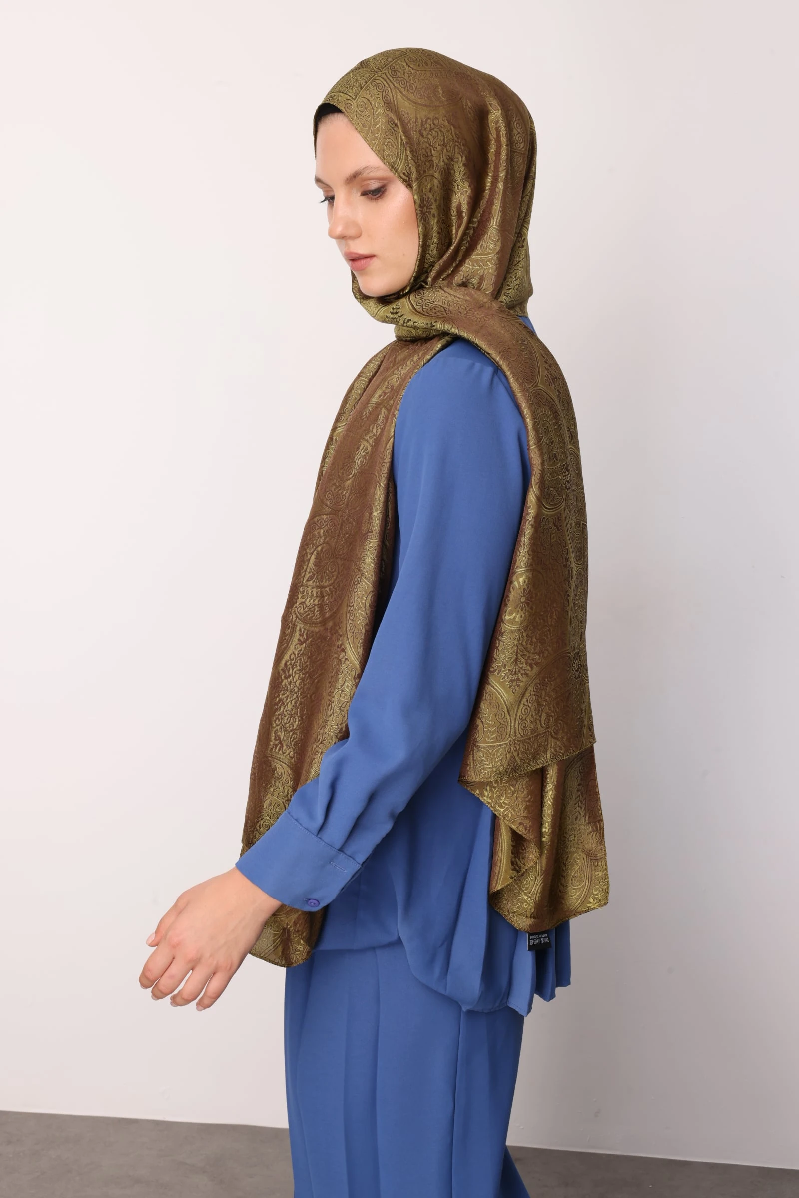 Shline Line Viscose Shawl - Bitter Coffee-Salmon