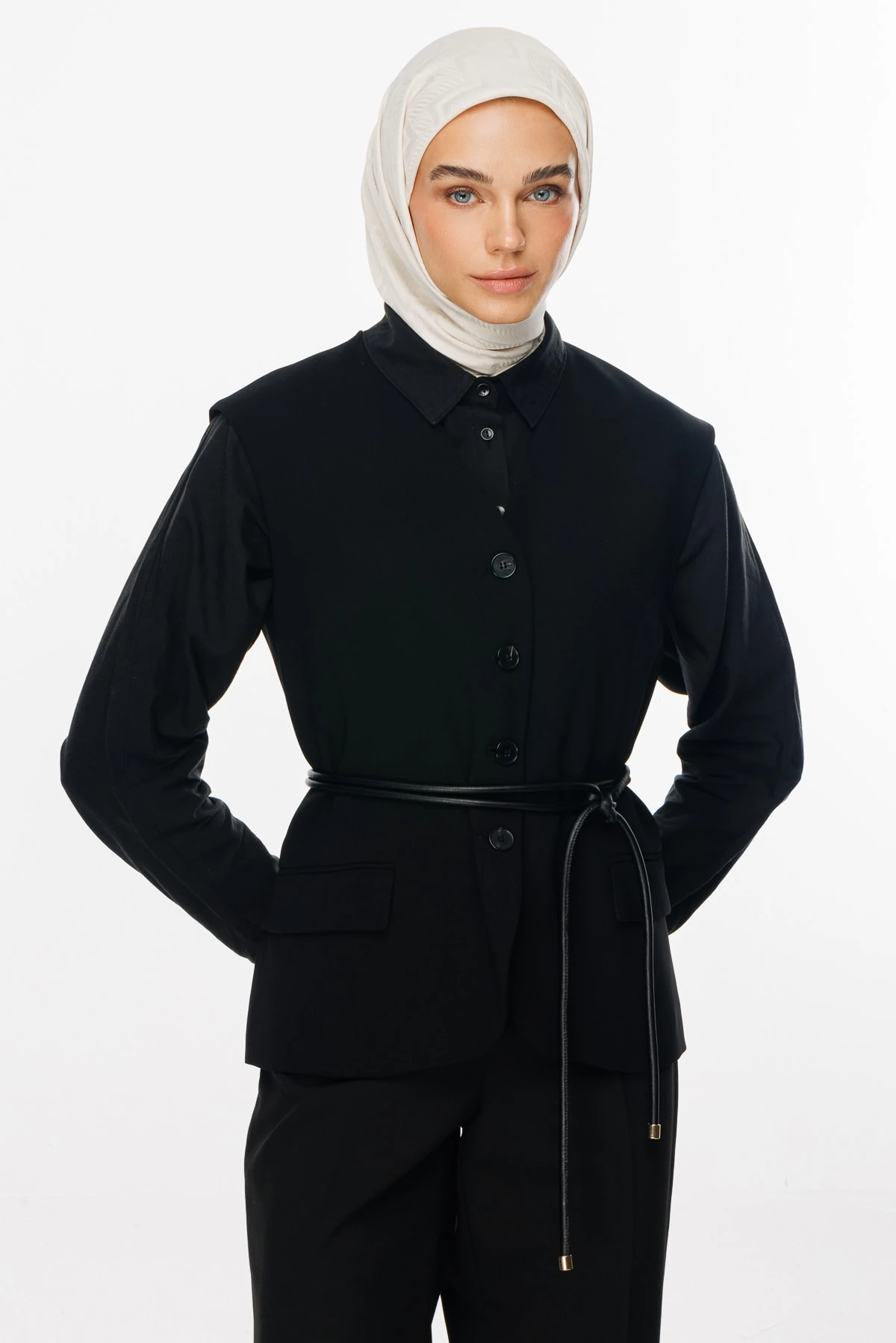 Viora Pattern Silky Jacquard Scarf - Pearl