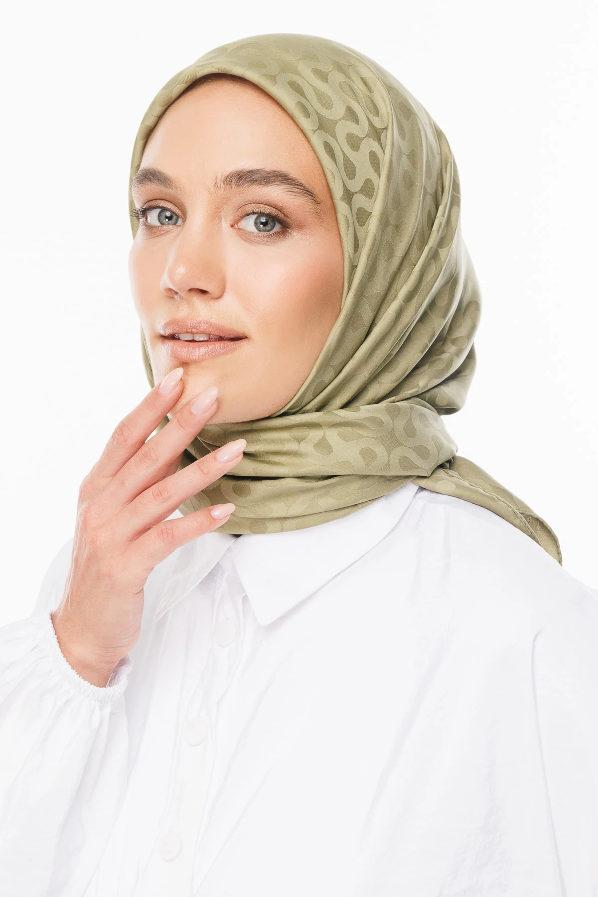 Moon Pattern Silky Jacquard Scarf - Soft Green