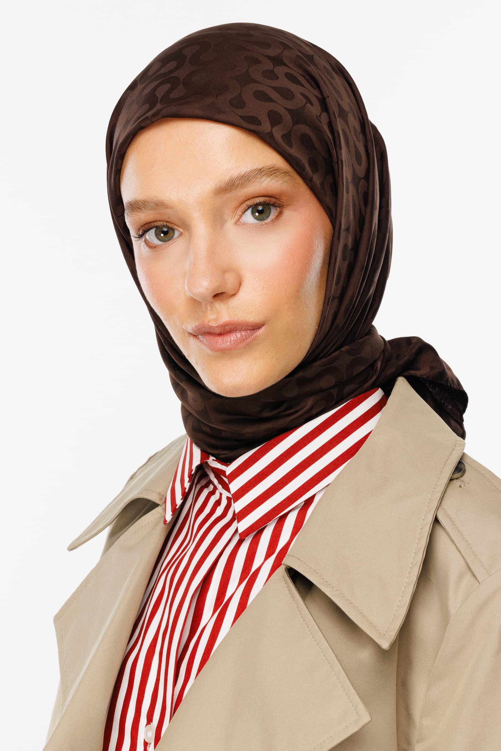 Toptan Moon Desen İpeksi Jakar Eşarp - Acı Kahve