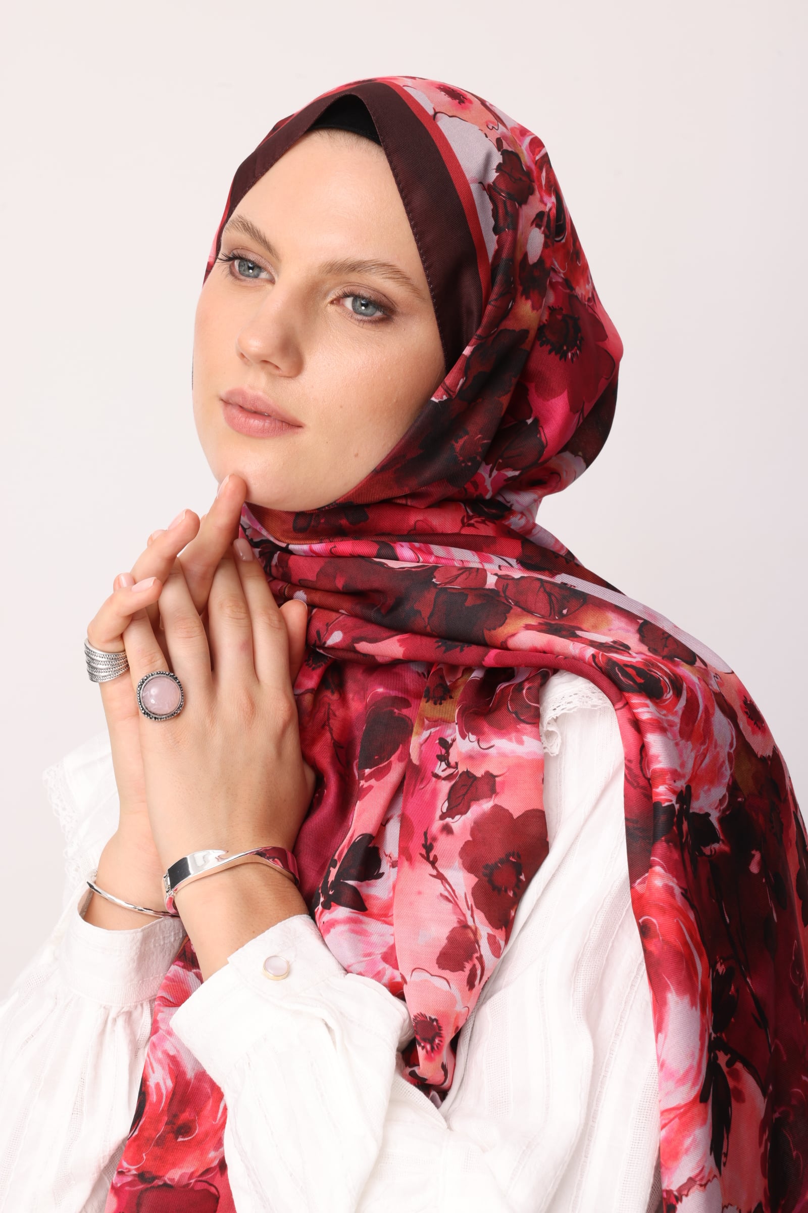 Toptan Vensel Desen Pamuk Şal - Bordo