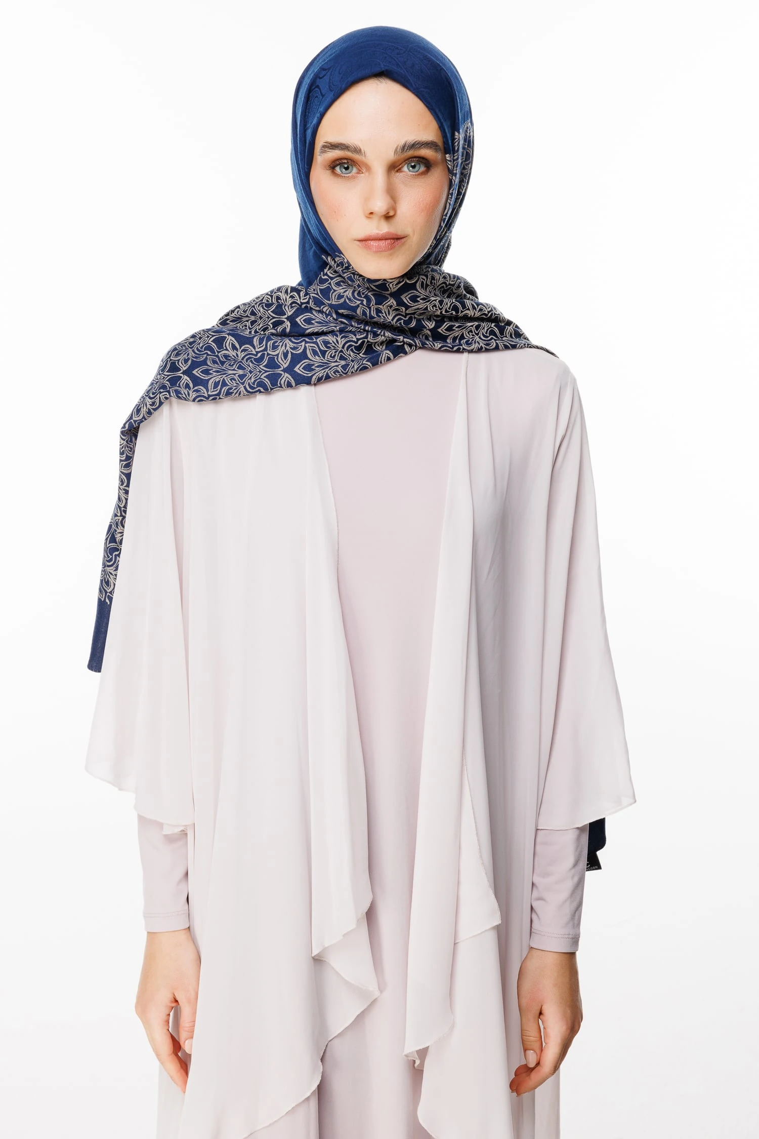 Toptan Nora Desen Çift Taraflı Şal - Lacivert-Bej