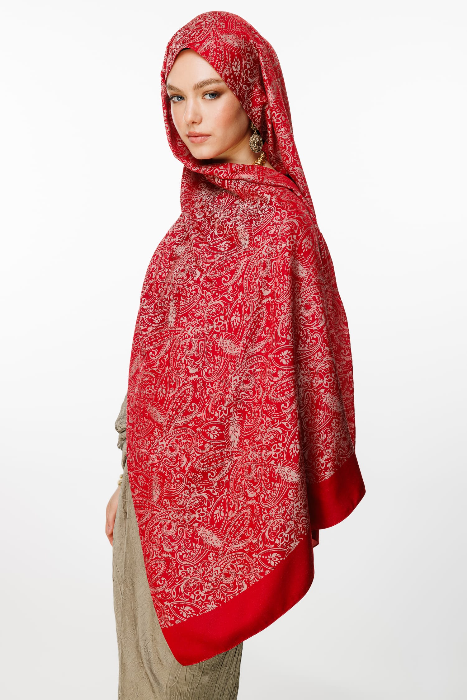 Toptan Velora Desen Çift Taraflı Şal - Bordo-Mint Yeşili