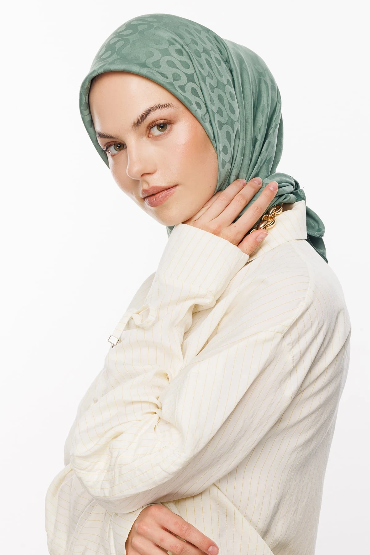 Moon Pattern Silky Jacquard Scarf - Mold Green