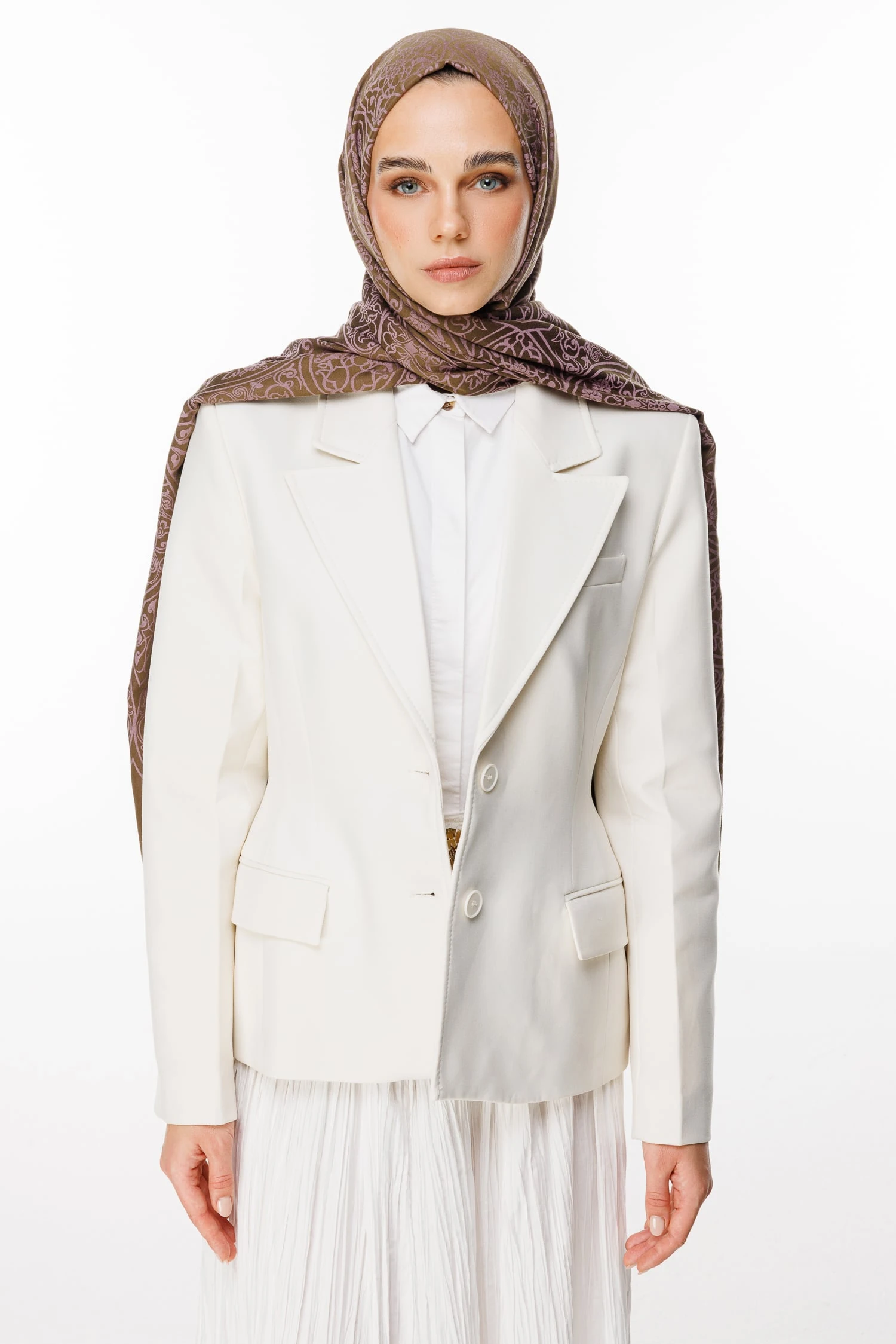 Toptan Morocco Desen Çift Taraflı Şal - Koyu Haki-Koyu Gül Kurusu