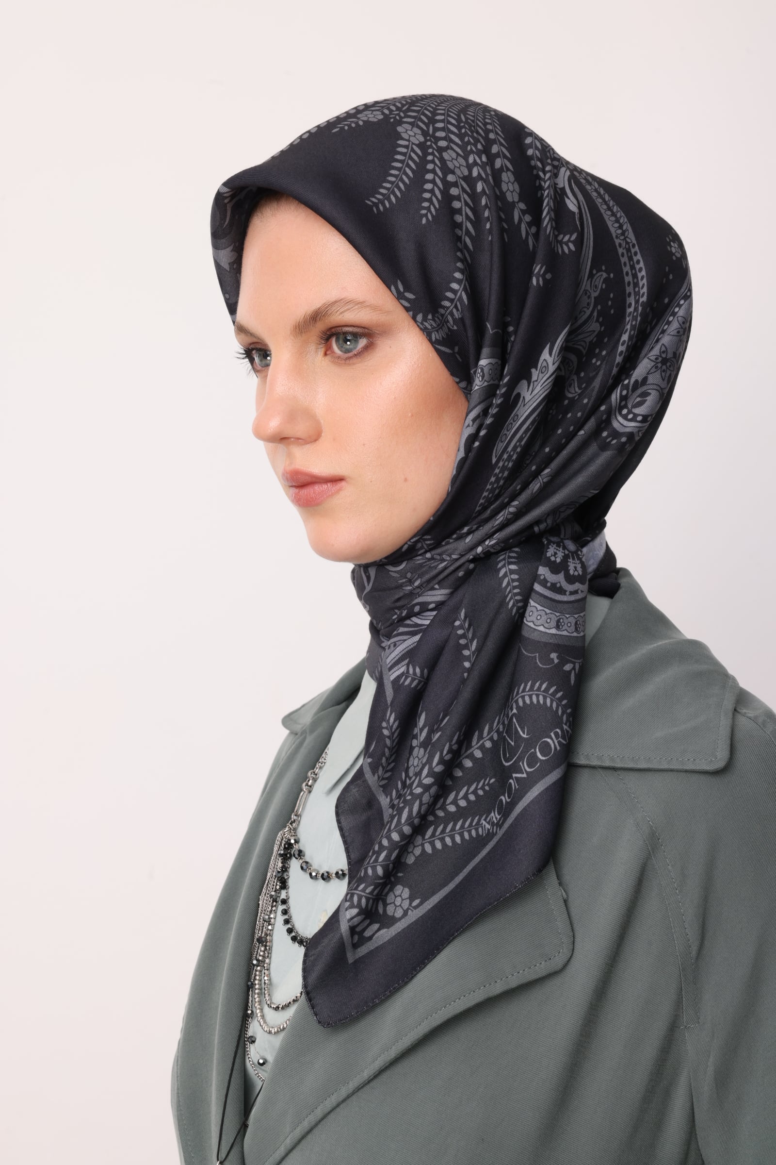 Toptan Virel Desen Pamuk Eşarp - Siyah