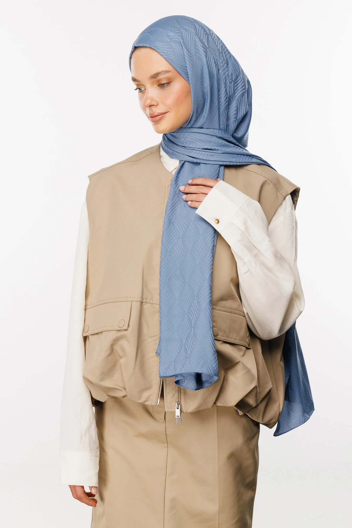 Toptan Aura Desen İpeksi Jakar Şal - Gök Mavisi